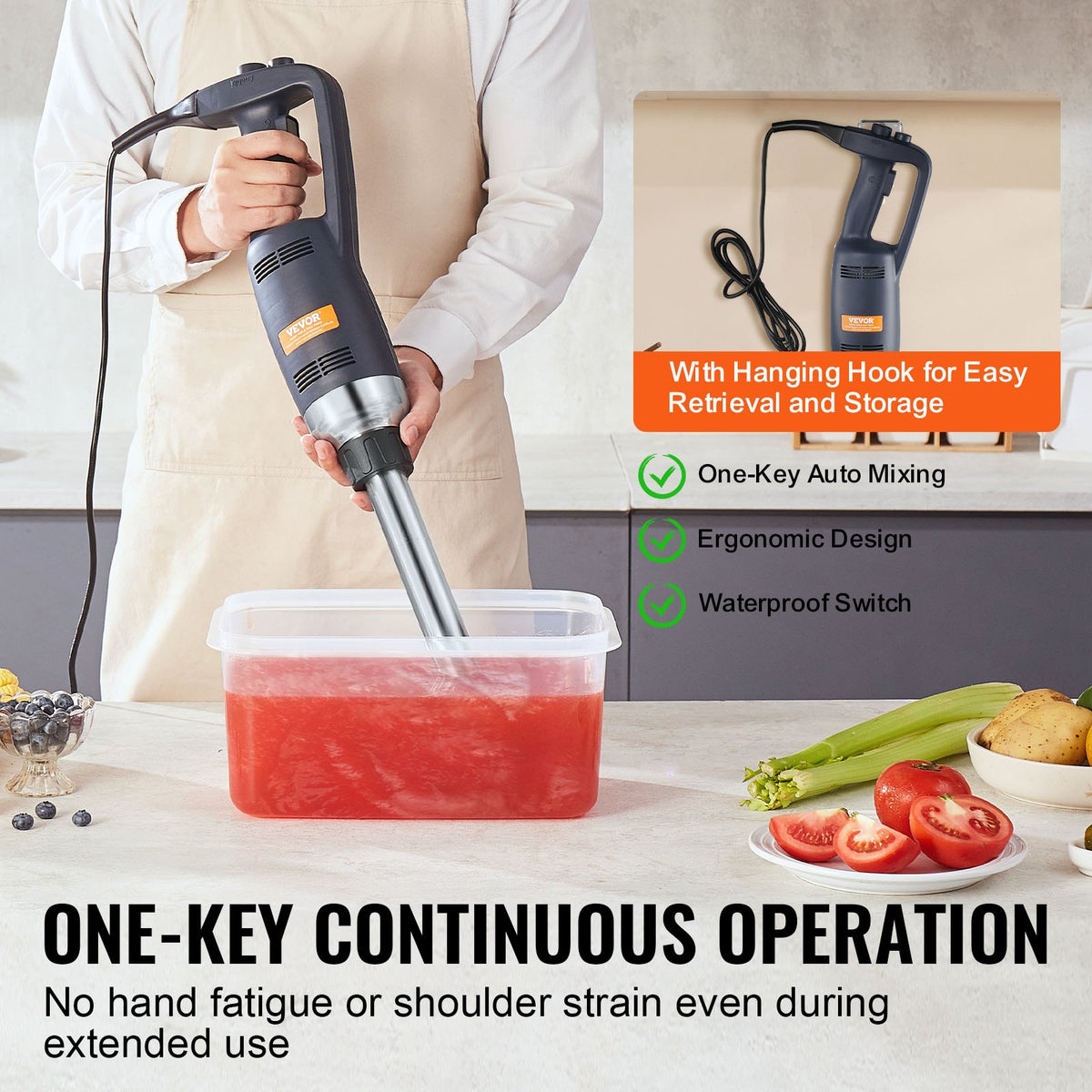 Commercial Immersion Blender, 350W Heavy Duty Hand Mixer, 12 inch Stepless Variable Speed Mixer with V952-ZXSCJBQ350WBFMXPAV3