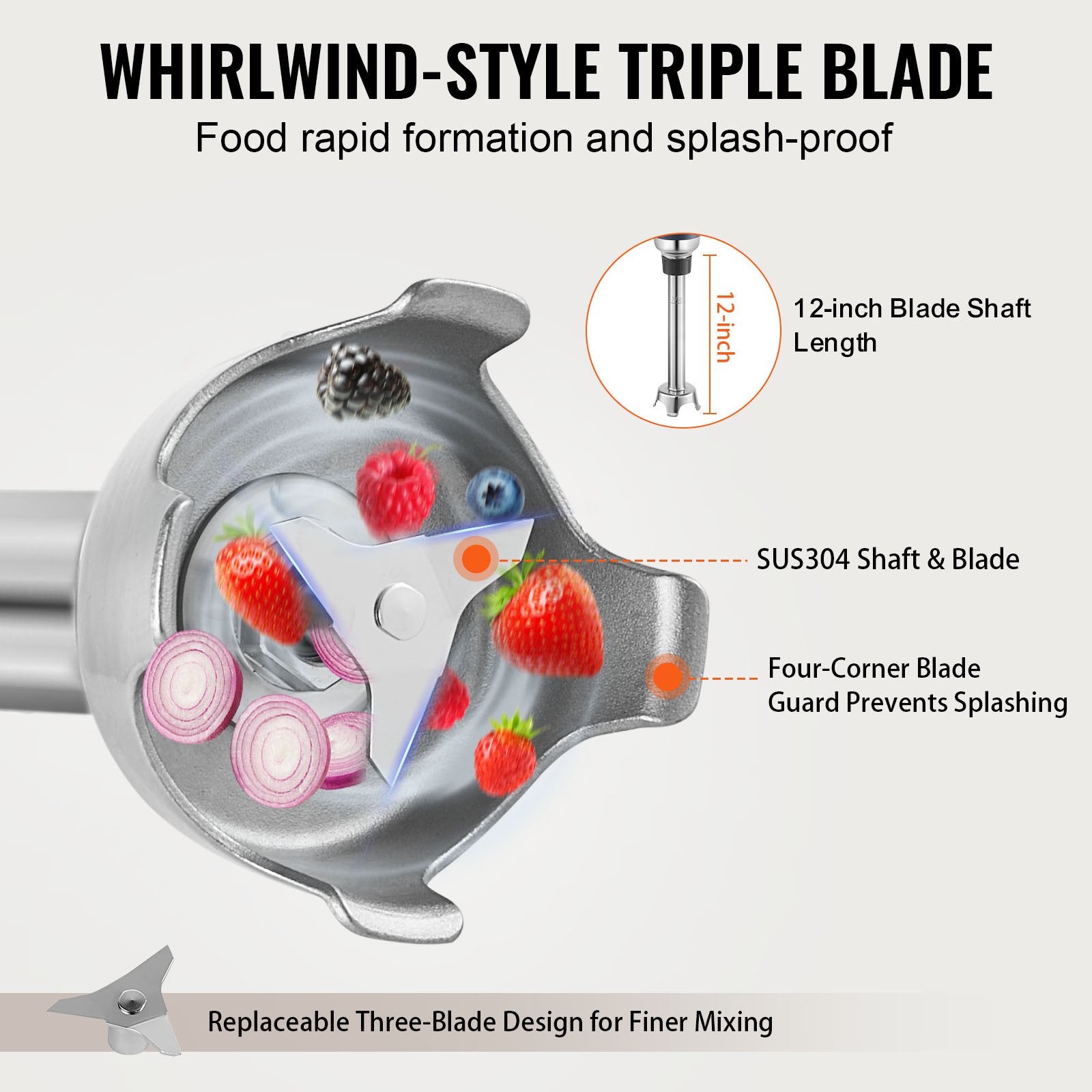 Commercial Immersion Blender, 350W Heavy Duty Hand Mixer, 12 inch Stepless Variable Speed Mixer with V952-ZXSCJBQ350WBFMXPAV3