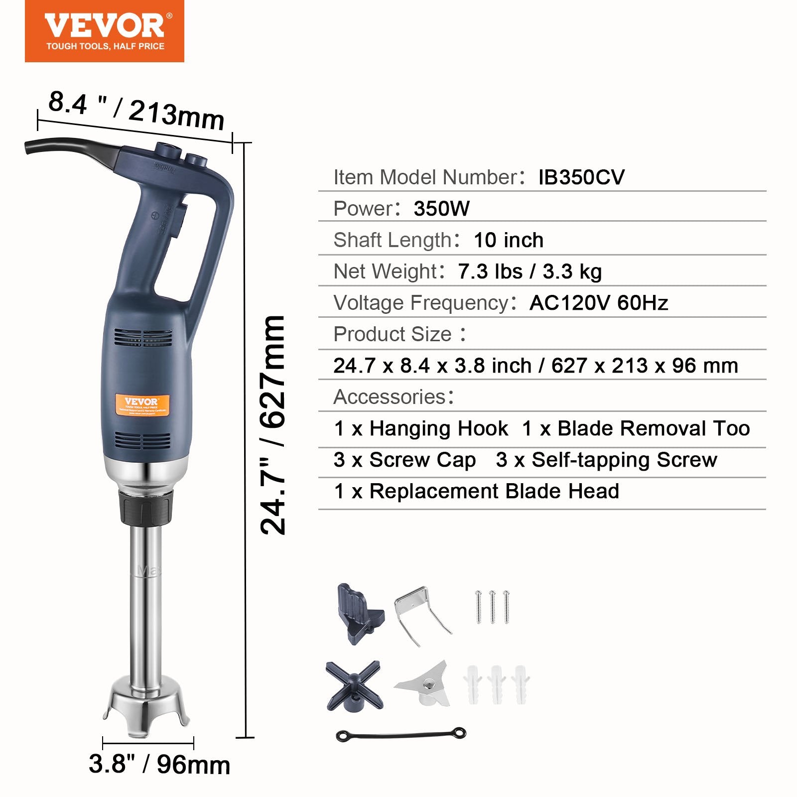 Commercial Immersion Blender 350W Heavy Duty Hand Mixer for Soup Sauces V952-ZXSCJBQ350WBTBCTVV3