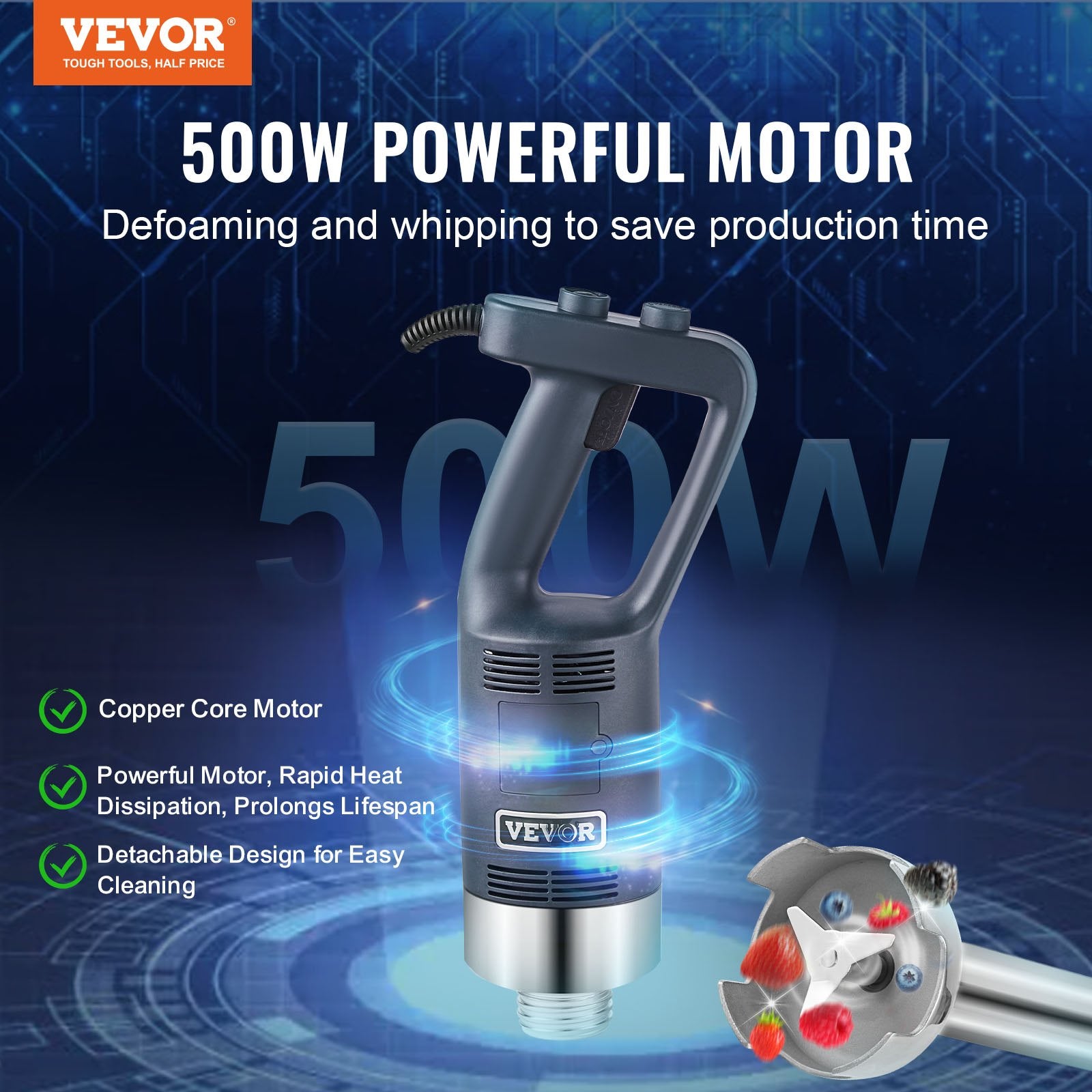 Commercial Immersion Blender 500W Heavy Duty Hand Mixer for Soup Sauces V952-ZXSCJBQ500WBHM0FZV3