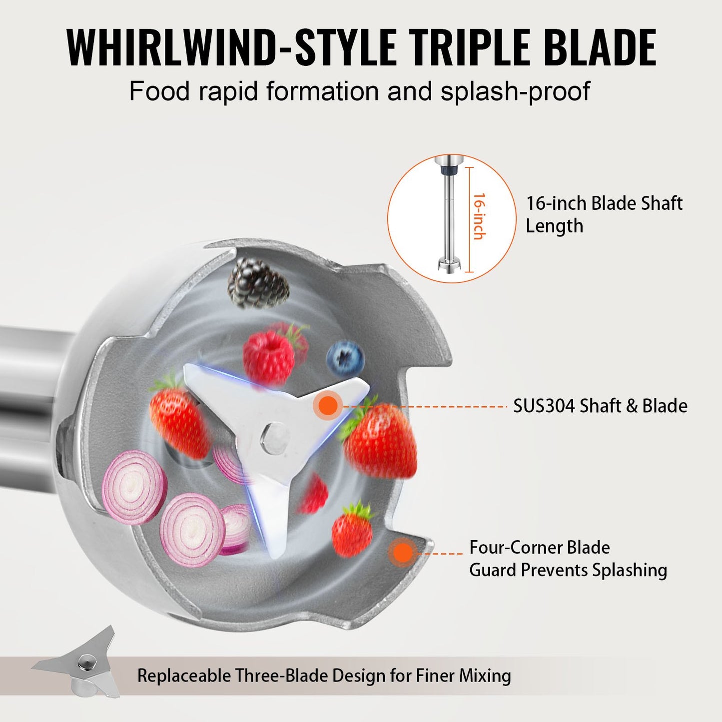 Commercial Immersion Blender 500W Heavy Duty Hand Mixer for Soup Sauces V952-ZXSCJBQ500WBHM0FZV3