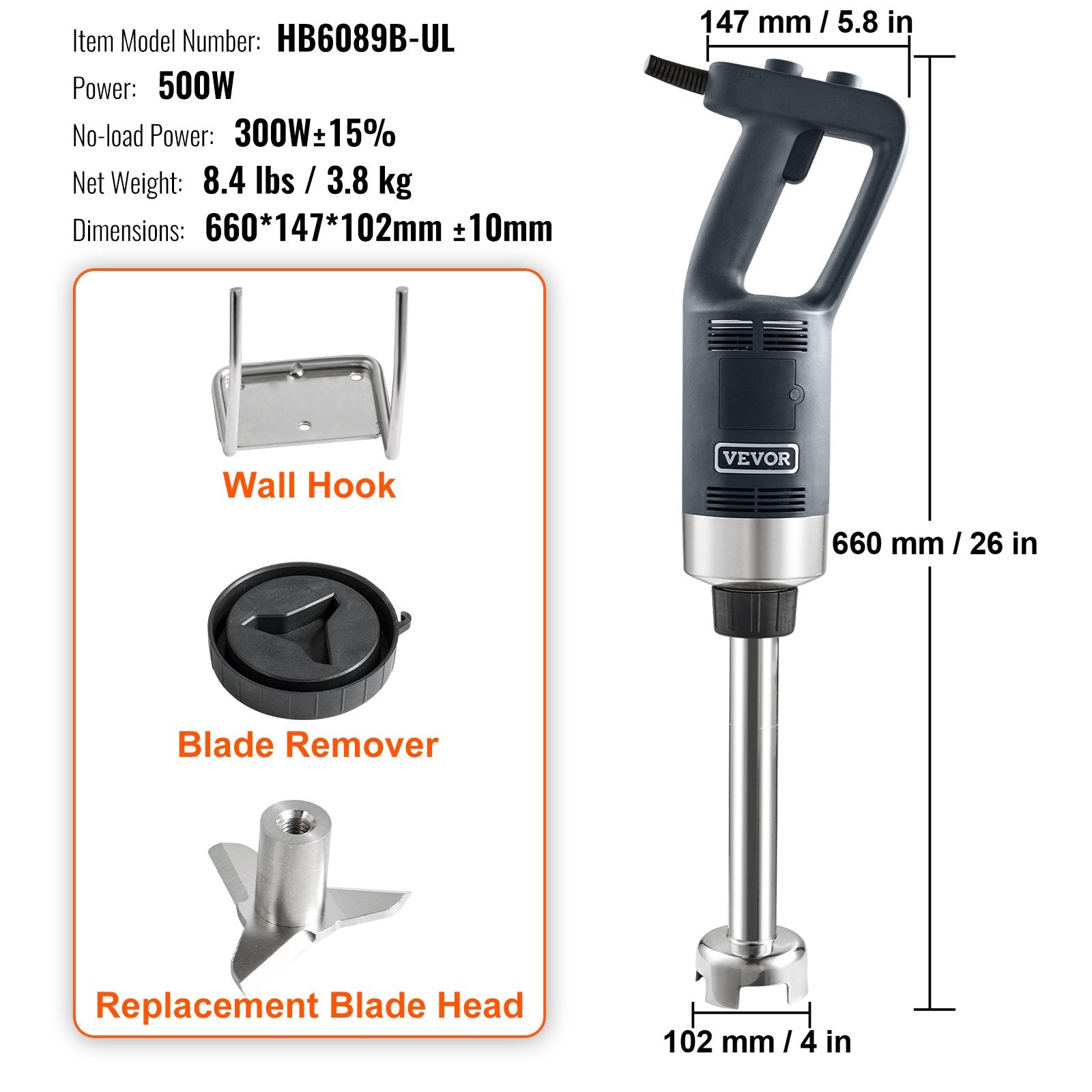 Commercial Immersion Blender, 500 Watt Heavy Duty Hand Mixer, Variable Speed Kitchen Stick Mixer with 304 V952-ZXSCJBQYCBSDJF3WGV3