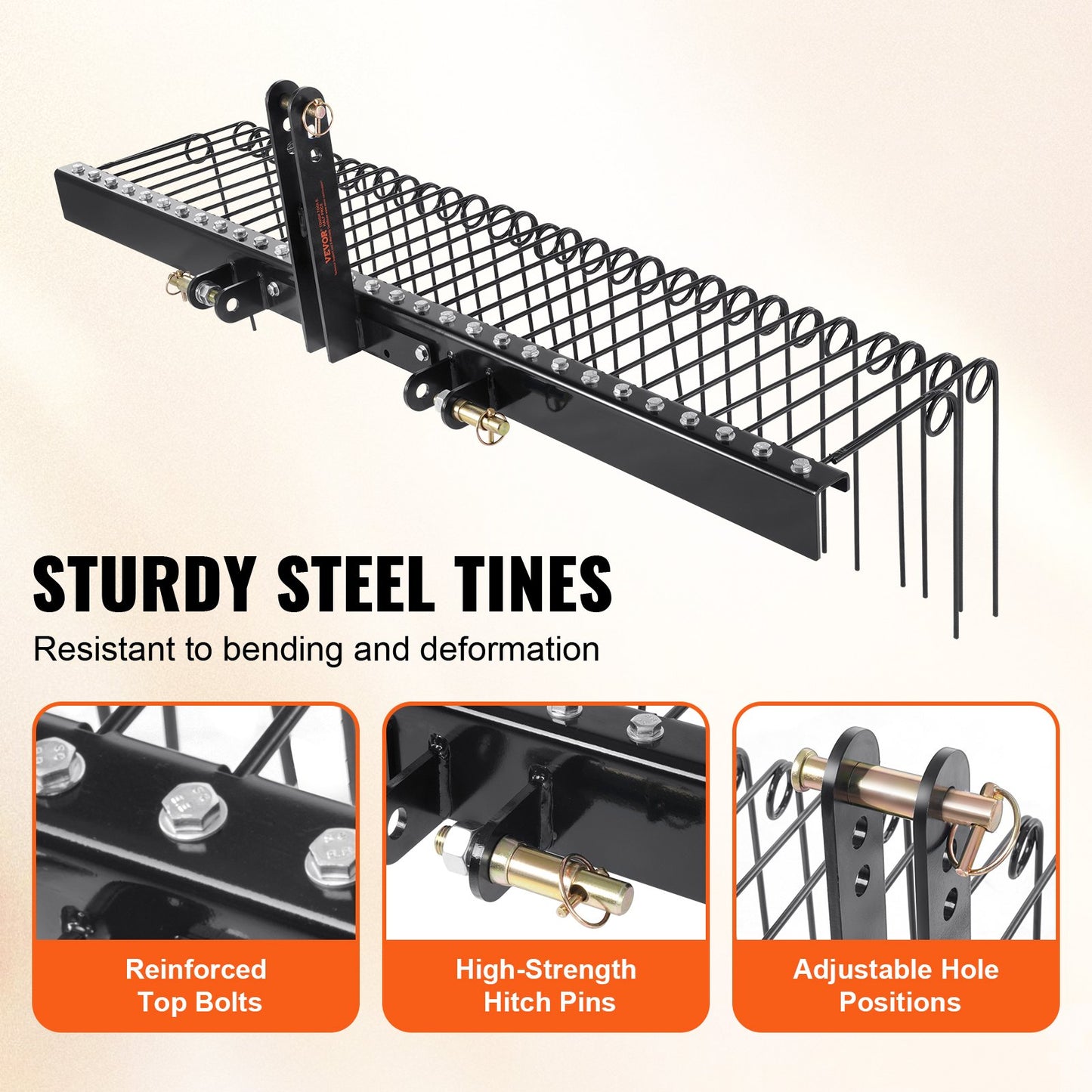 Tow Behind Landscape Rake, 1.8m Tow Dethatcher with 32 Steel Tines, Lawn Dethatcher Rake Attaches to Category V952-ZXSCJDHC72BDGLRVMV0