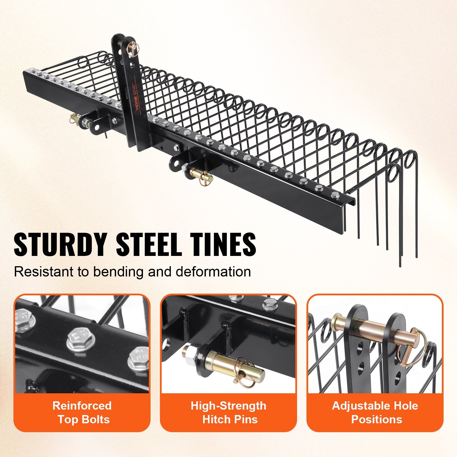 Tow Behind Landscape Rake, 1.8m Tow Dethatcher with 32 Steel Tines, Lawn Dethatcher Rake Attaches to Category V952-ZXSCJDHC72BDGLRVMV0