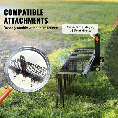 Tow Behind Landscape Rake, 1.8m Tow Dethatcher with 32 Steel Tines, Lawn Dethatcher Rake Attaches to Category V952-ZXSCJDHC72BDGLRVMV0
