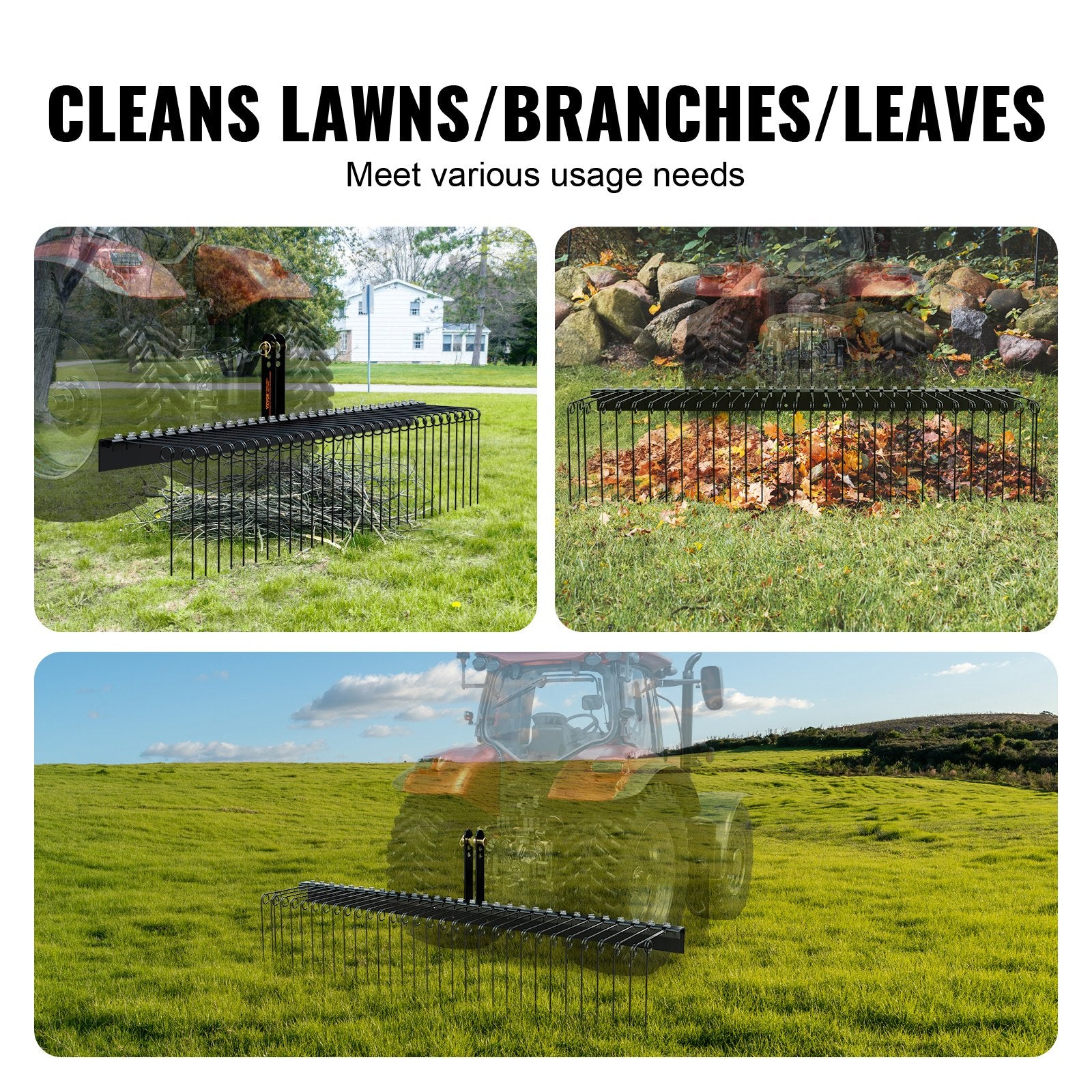 Tow Behind Landscape Rake, 1.8m Tow Dethatcher with 32 Steel Tines, Lawn Dethatcher Rake Attaches to Category V952-ZXSCJDHC72BDGLRVMV0