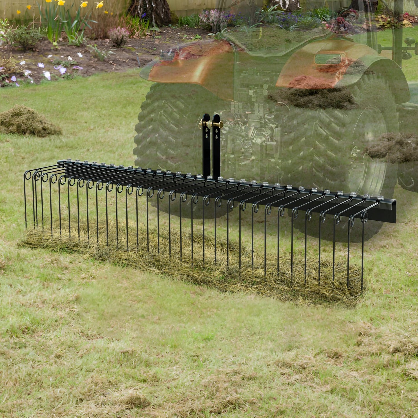 Tow Behind Landscape Rake, 1.8m Tow Dethatcher with 32 Steel Tines, Lawn Dethatcher Rake Attaches to Category V952-ZXSCJDHC72BDGLRVMV0