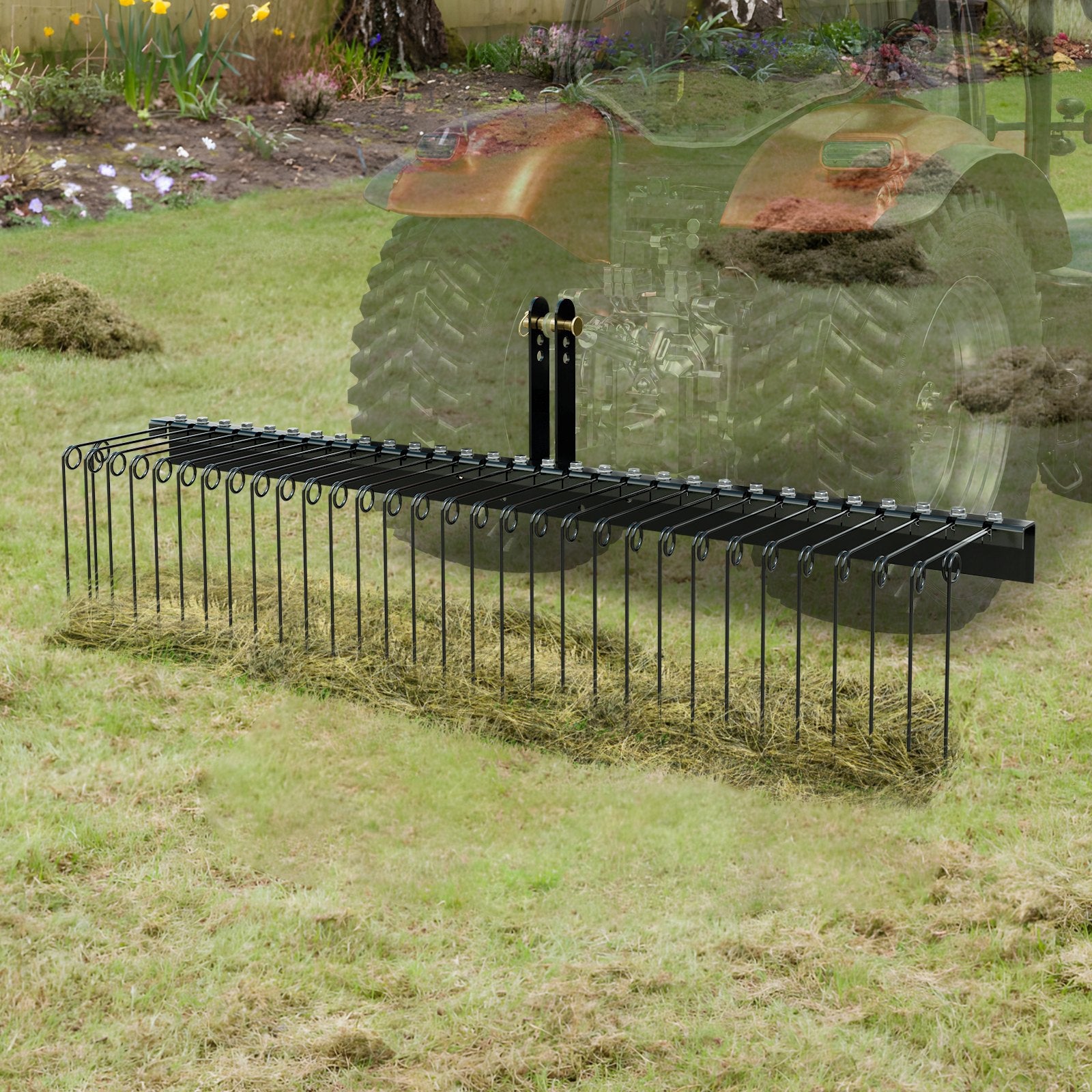 Tow Behind Landscape Rake, 1.8m Tow Dethatcher with 32 Steel Tines, Lawn Dethatcher Rake Attaches to Category V952-ZXSCJDHC72BDGLRVMV0