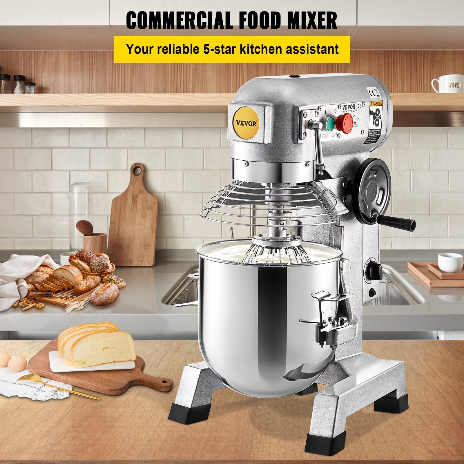 Professional Kitchen Mixer, 10Qt Capacity with Timer, 450W Stainless Steel Bowl Durable Electric Mixer for V952-ZXSPJBJ10QT5ZC2CUV3