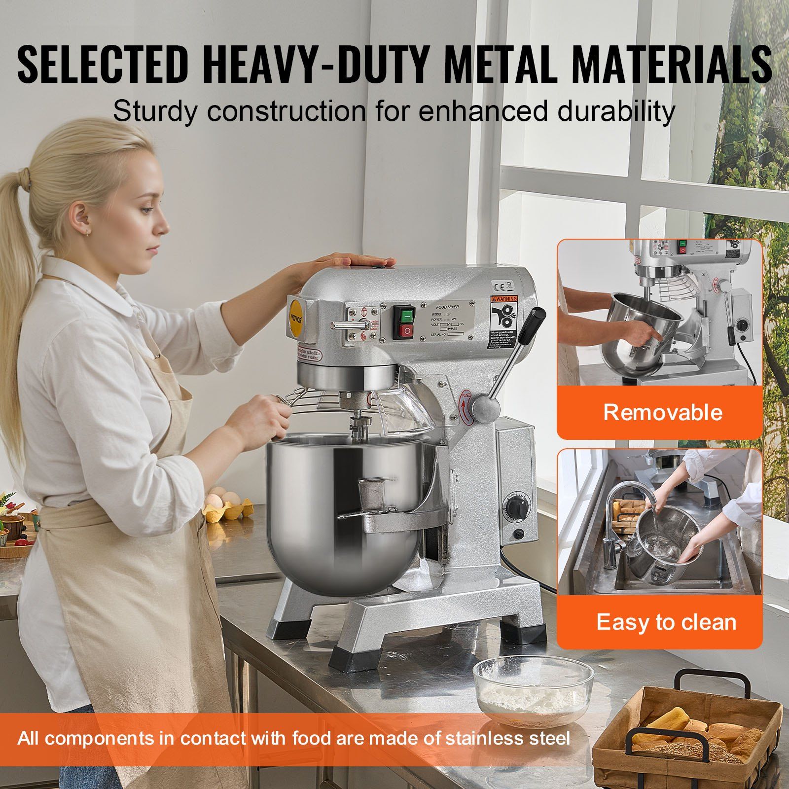 Commercial Food Mixer, 10L Commercial Stand Mixer with 3 Adjustable Speeds, 550W Dough Mixer with Stainless V952-ZXSPJBJ10QT66CB89V3