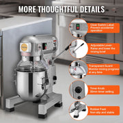 Commercial Food Mixer, 10L Commercial Stand Mixer with 3 Adjustable Speeds, 550W Dough Mixer with Stainless V952-ZXSPJBJ10QT66CB89V3