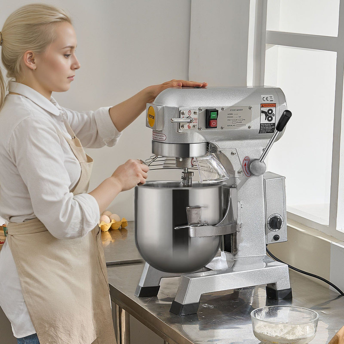 Commercial Food Mixer, 10L Commercial Stand Mixer with 3 Adjustable Speeds, 550W Dough Mixer with Stainless V952-ZXSPJBJ10QT66CB89V3