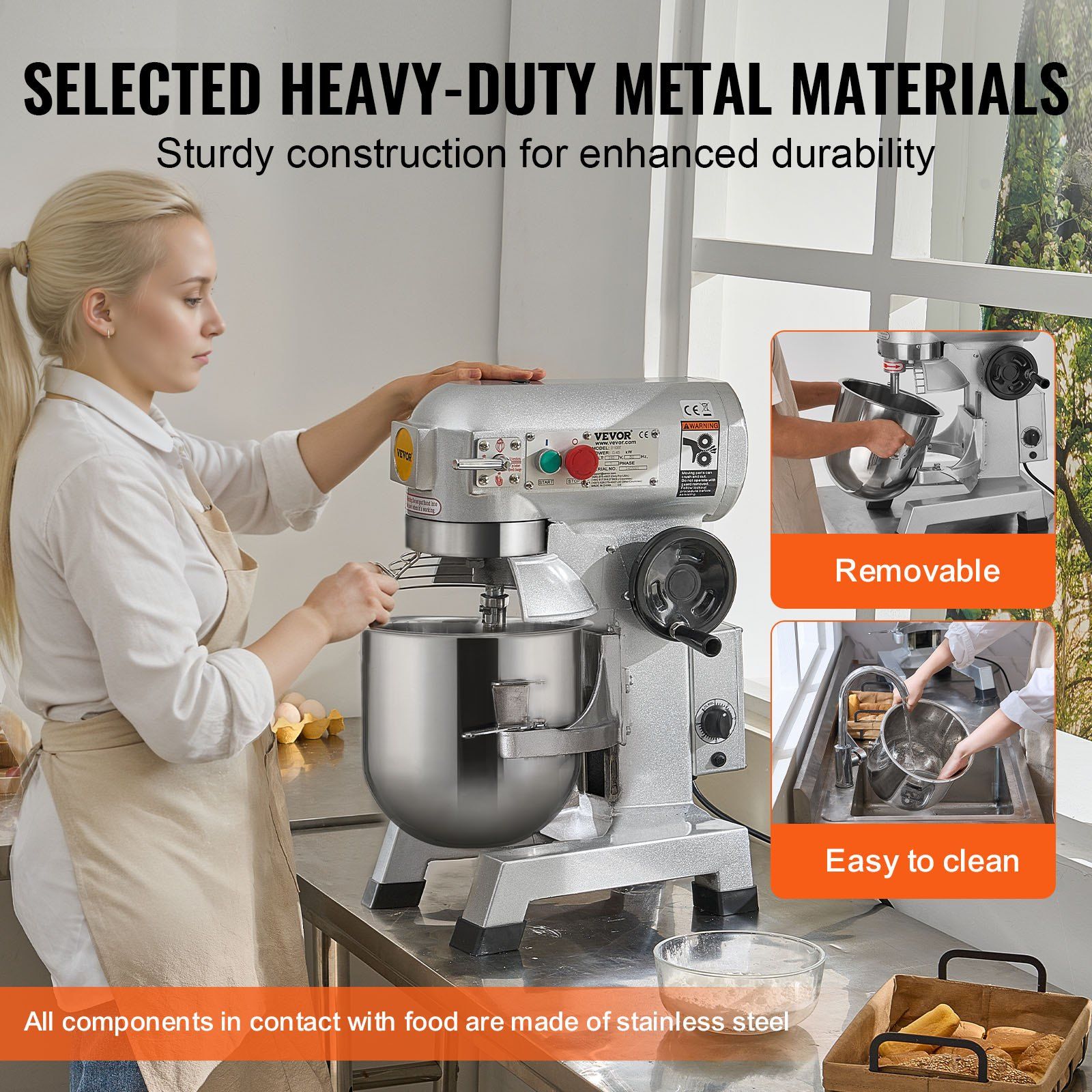 Commercial Food Mixer, 18.7L Commercial Stand Mixer with 3 Adjustable Speeds, 1100W Dough Mixer with V952-ZXSPJBJ20QT1FBO63V3