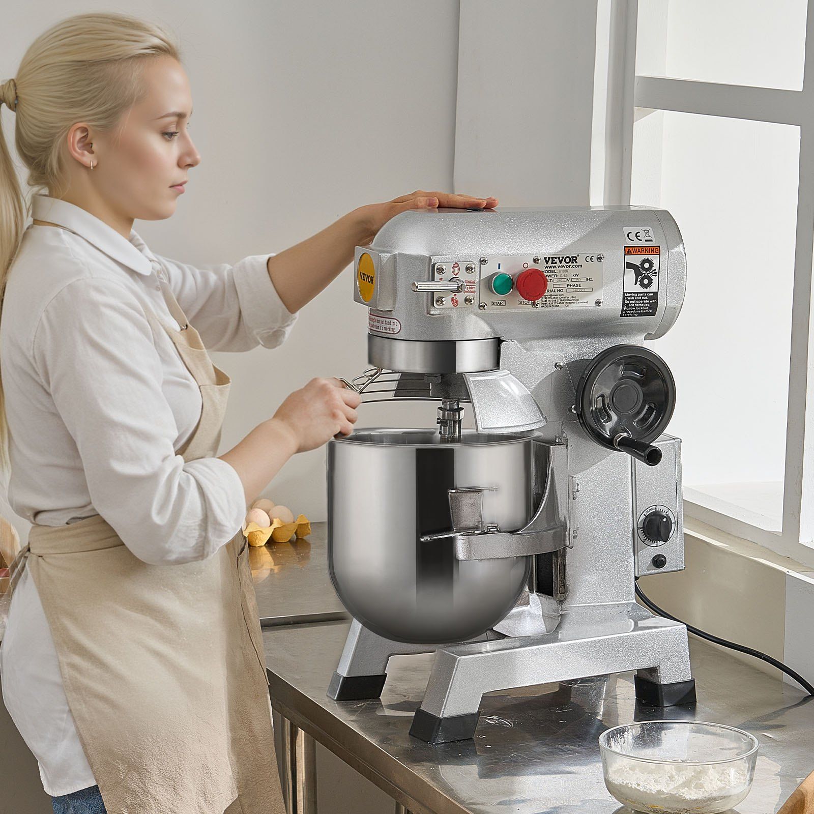 Commercial Food Mixer, 18.7L Commercial Stand Mixer with 3 Adjustable Speeds, 1100W Dough Mixer with V952-ZXSPJBJ20QT1FBO63V3