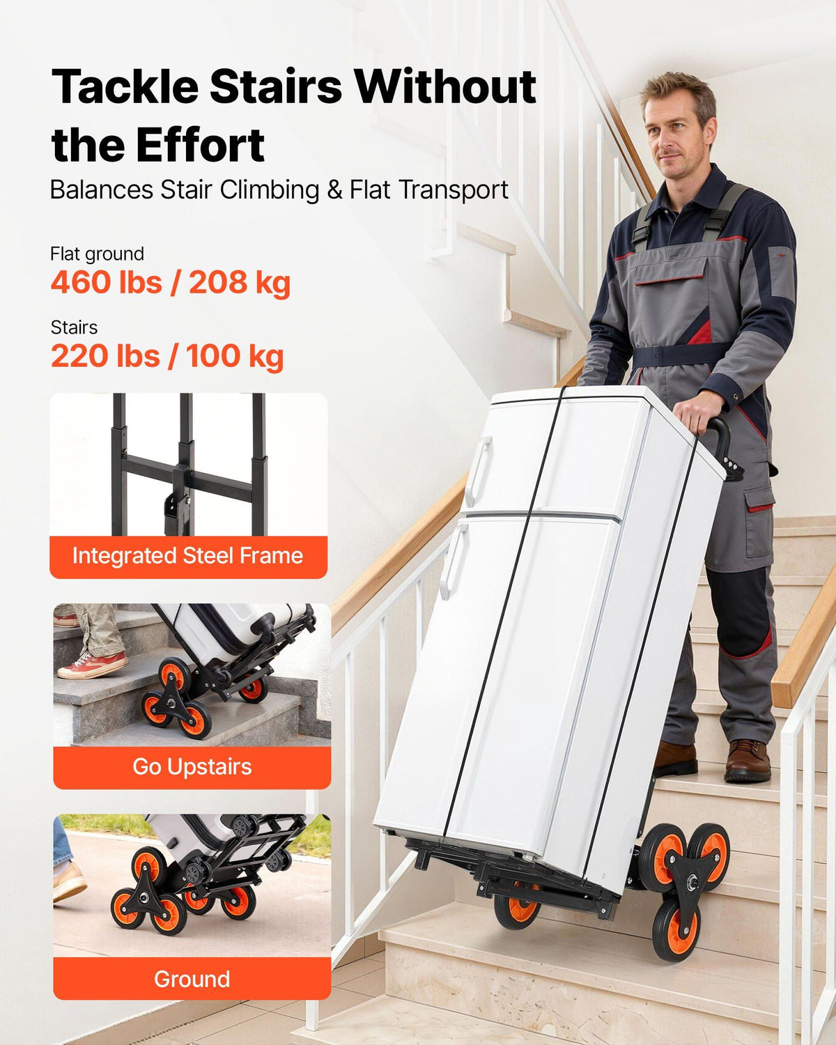 Stair Climbing Cart, 100 kg Stair-Climbing Capacity, Heavy-Duty Folding Trolley Cart with Telescoping Handle, V952-ZXTCSPLCLSKH7RCTY001V0