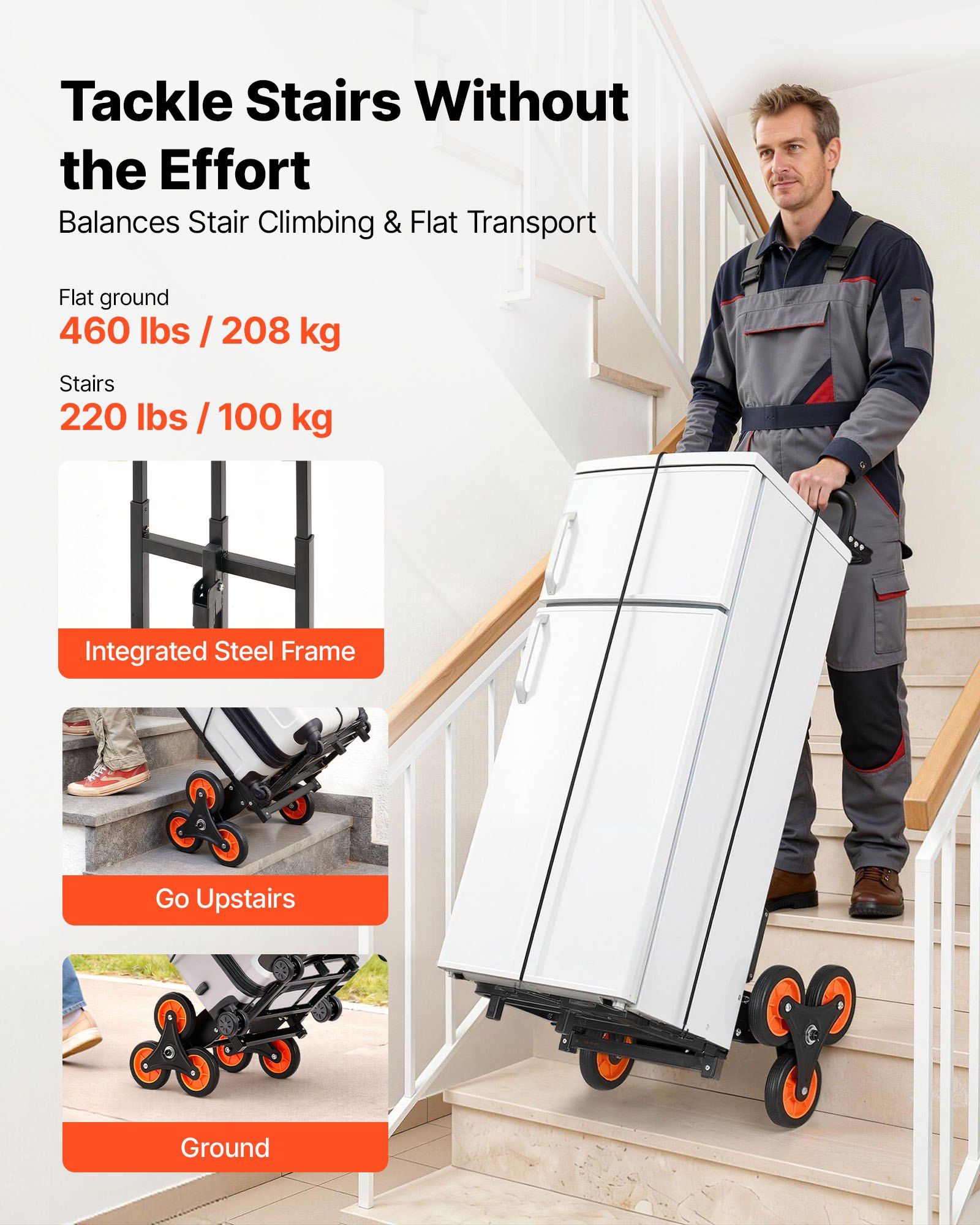 Stair Climbing Cart, 100 kg Stair-Climbing Capacity, Heavy-Duty Folding Trolley Cart with Telescoping Handle, V952-ZXTCSPLCLSKH7RCTY001V0