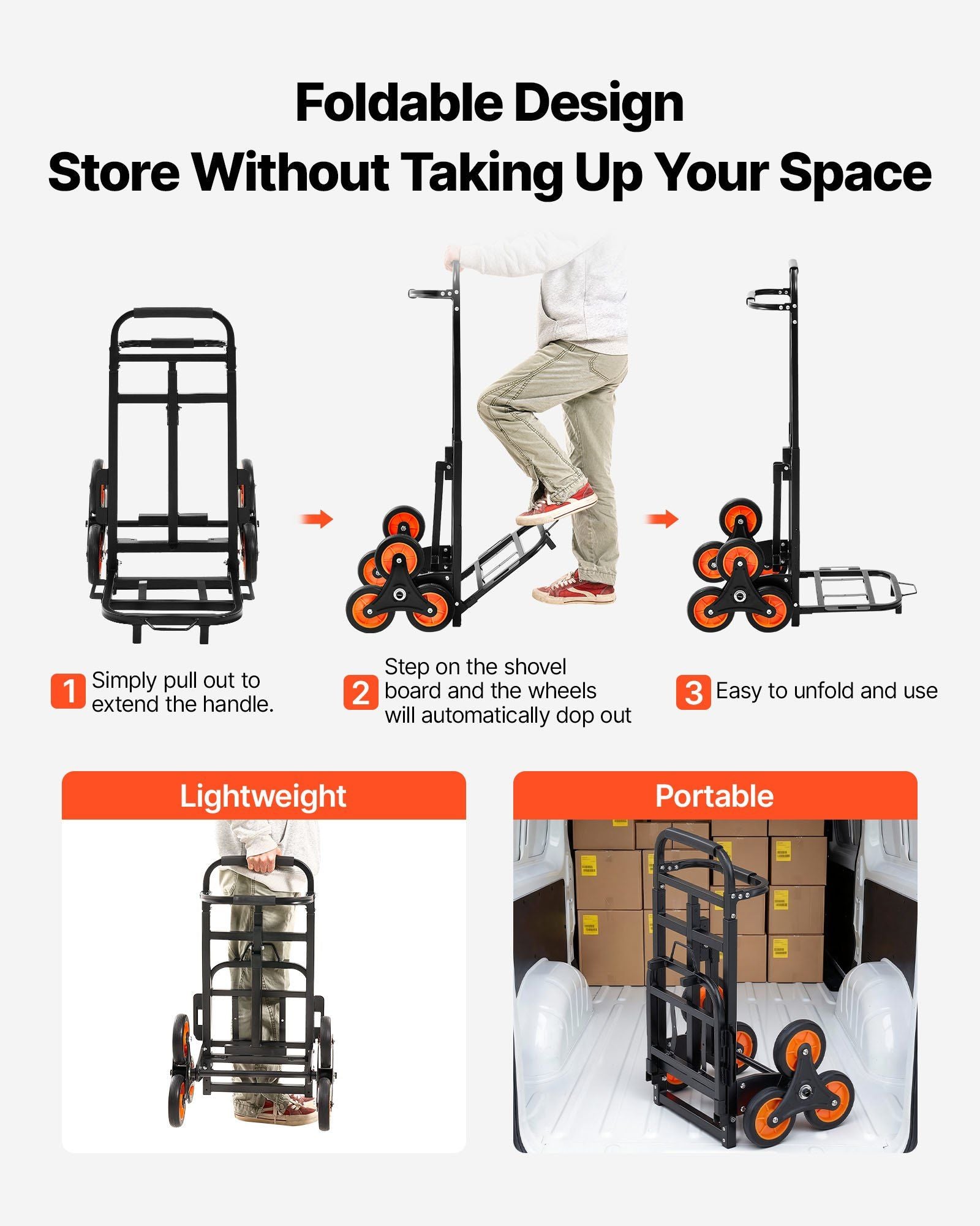 Stair Climbing Cart, 100 kg Stair-Climbing Capacity, Heavy-Duty Folding Trolley Cart with Telescoping Handle, V952-ZXTCSPLCLSKH7RCTY001V0