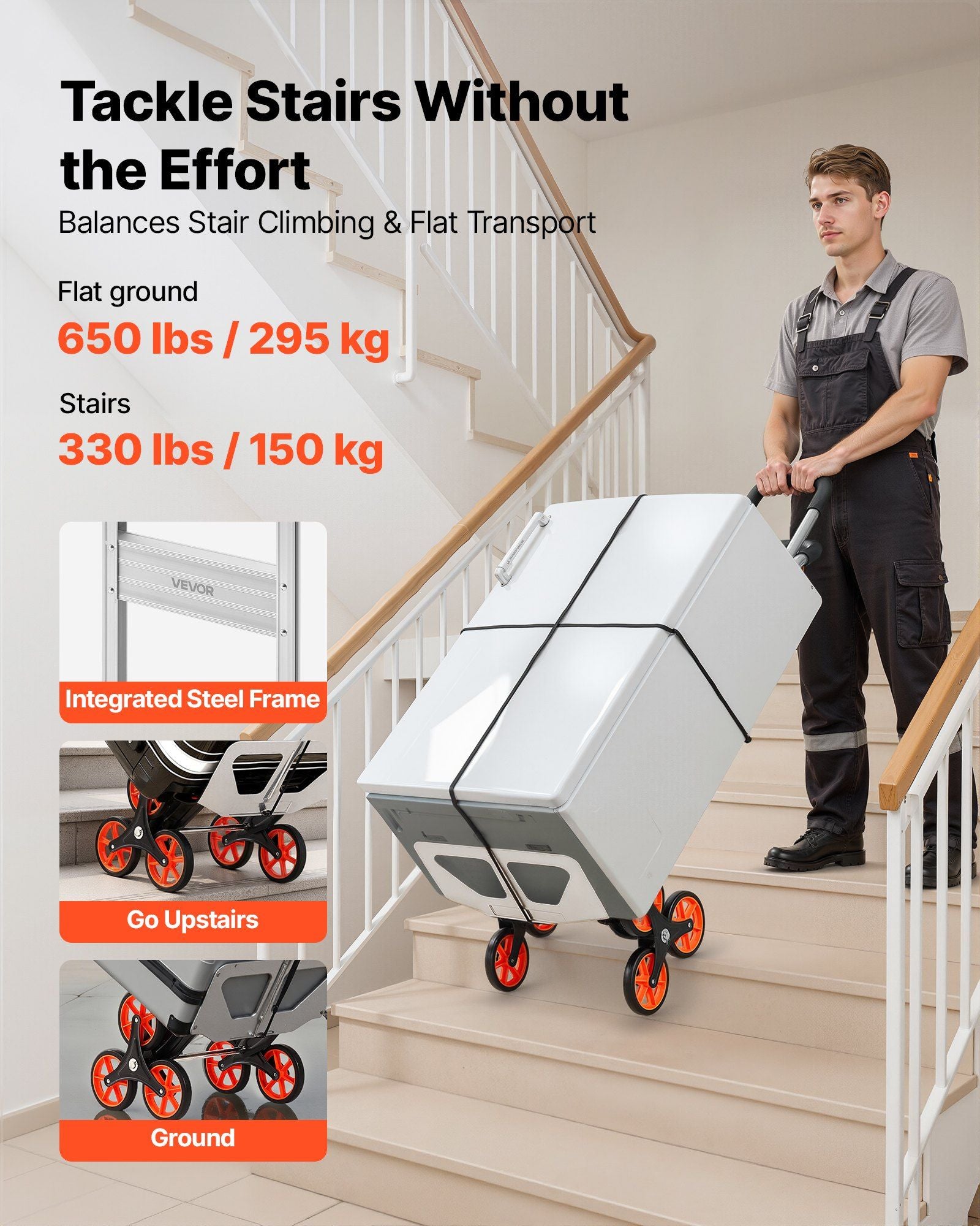 Stair Climbing Cart, 150 kg Stair-Climb Capacity, Aluminum Alloy Folding Trolley Cart with Telescoping V952-ZXTCSPLCLSKL6O9DC001V0