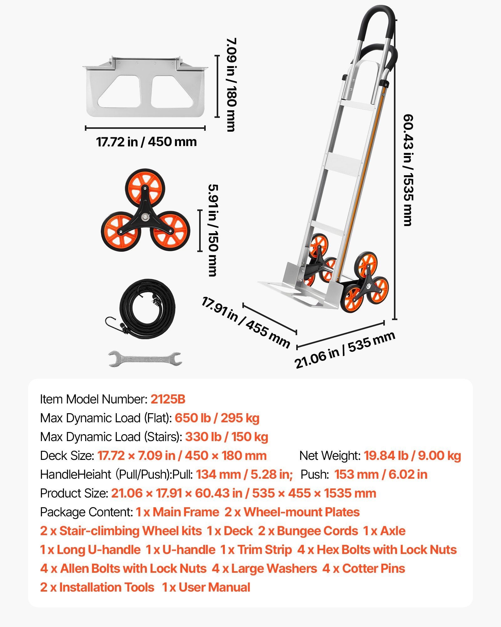 Stair Climbing Cart, 150 kg Stair-Climb Capacity, Aluminum Alloy Folding Trolley Cart with Telescoping V952-ZXTCSPLCLSKL6O9DC001V0