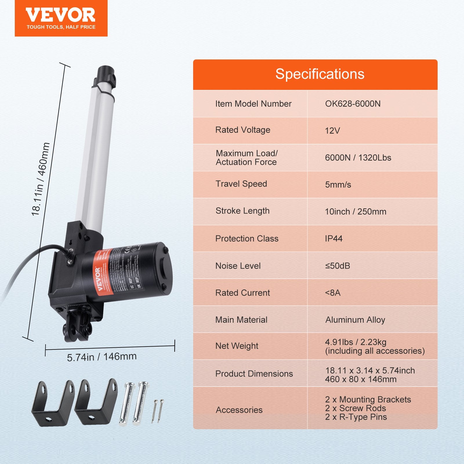 Linear Actuator 12V, 10 Inch Heavy Duty 1320lbs/6000N Linear Actuator, 0.19"/s Linear Motion Actuator with V952-ZXXXZXQ10INCWHX80V9