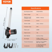 Linear Actuator 12V, 14 Inch Heavy Duty 1320lbs/6000N Linear Actuator, 0.19"/s Linear Motion Actuator with V952-ZXXXZXQ14INCIFV1QV9
