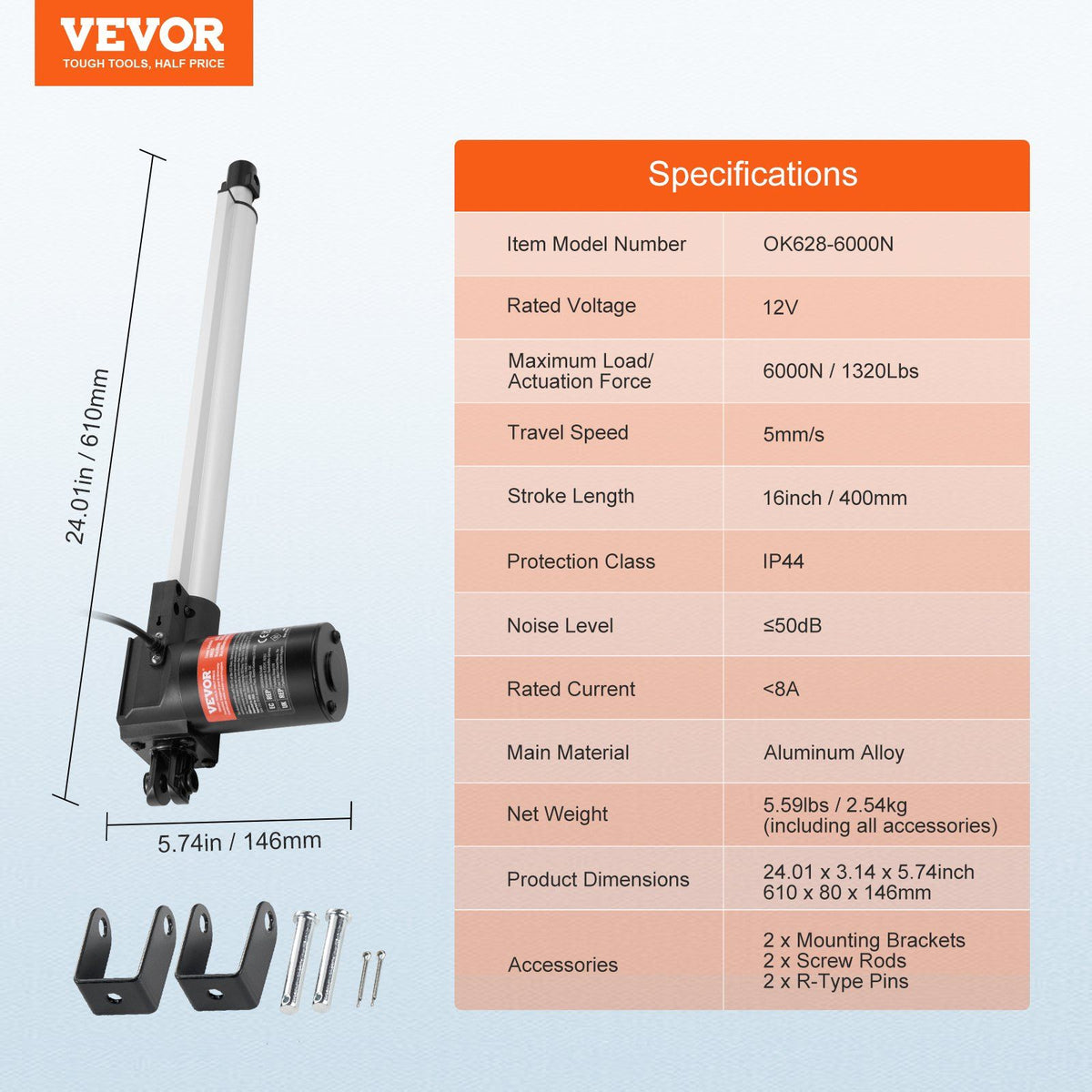 Linear Actuator 12V, 16 Inch Heavy Duty 1320lbs/6000N Linear Actuator, 0.19"/s Linear Motion Actuator with V952-ZXXXZXQ16INCQT0AUV9