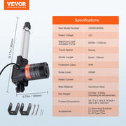 Linear Actuator 12V, 6 Inch Heavy Duty 1320lbs/6000N Linear Actuator, 0.19"/s Linear Motion Actuator with V952-ZXXXZXQ6INCH0FY9LV9