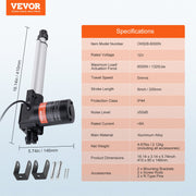 Linear Actuator 12V, 8 Inch Heavy Duty 1320lbs/6000N Linear Actuator, 0.19"/s Linear Motion Actuator with V952-ZXXXZXQ8INCHTAMZ2V9
