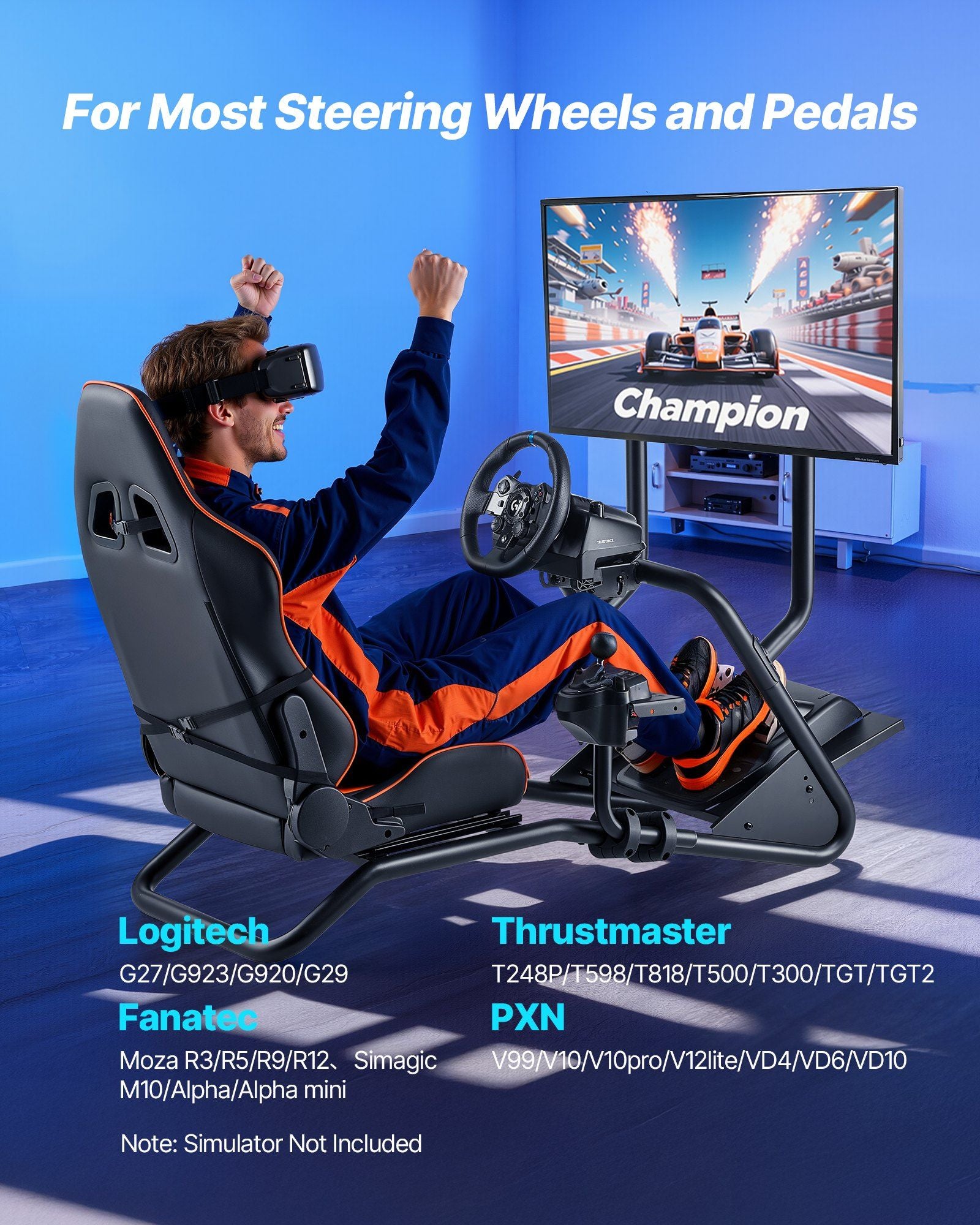 Racing Wheel Stand, Heavy-Duty Simulator Cockpit Steering Wheel Stand with Monitor Stand, Fit Logitech V952-ZXZCSGSBDXSQUL3LF001V0