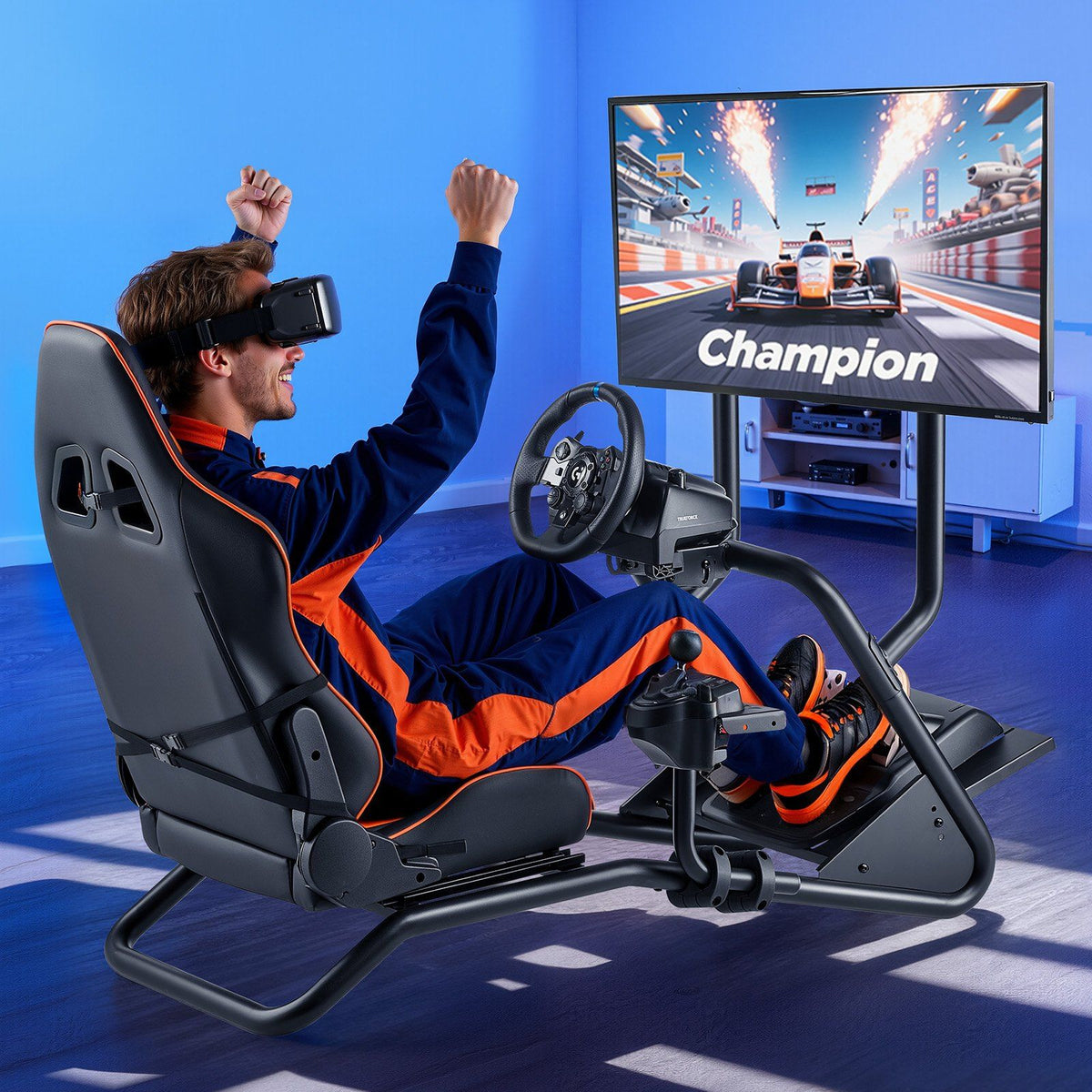 Racing Wheel Stand, Heavy-Duty Simulator Cockpit Steering Wheel Stand with Monitor Stand, Fit Logitech V952-ZXZCSGSBDXSQUL3LF001V0