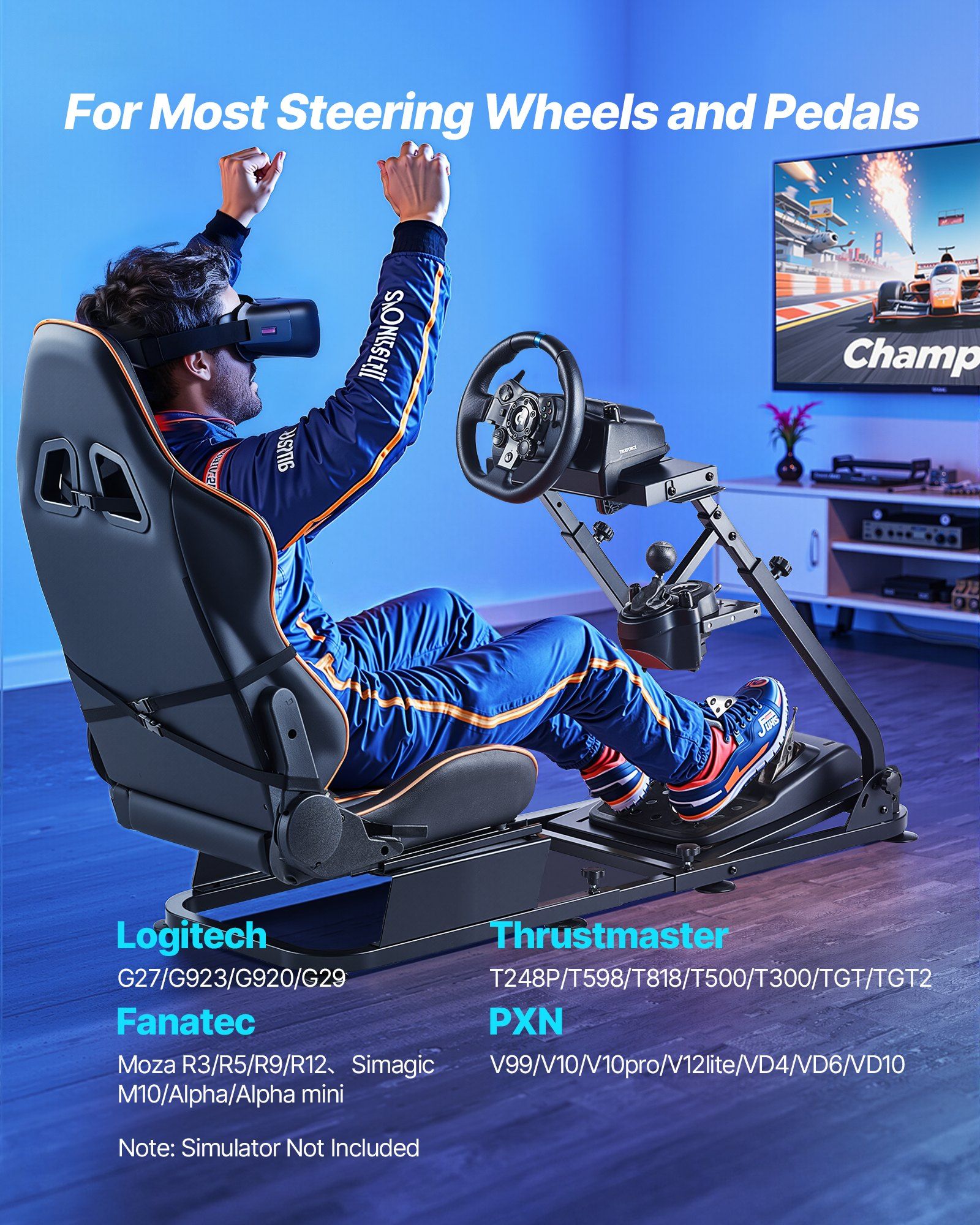 Racing Wheel Stand, Heavy-Duty Simulator Cockpit Steering Stand with Dual-Rail Dual-Arm, Fit Logitech V952-ZXZCSGSBWXSQX8MP1001V0
