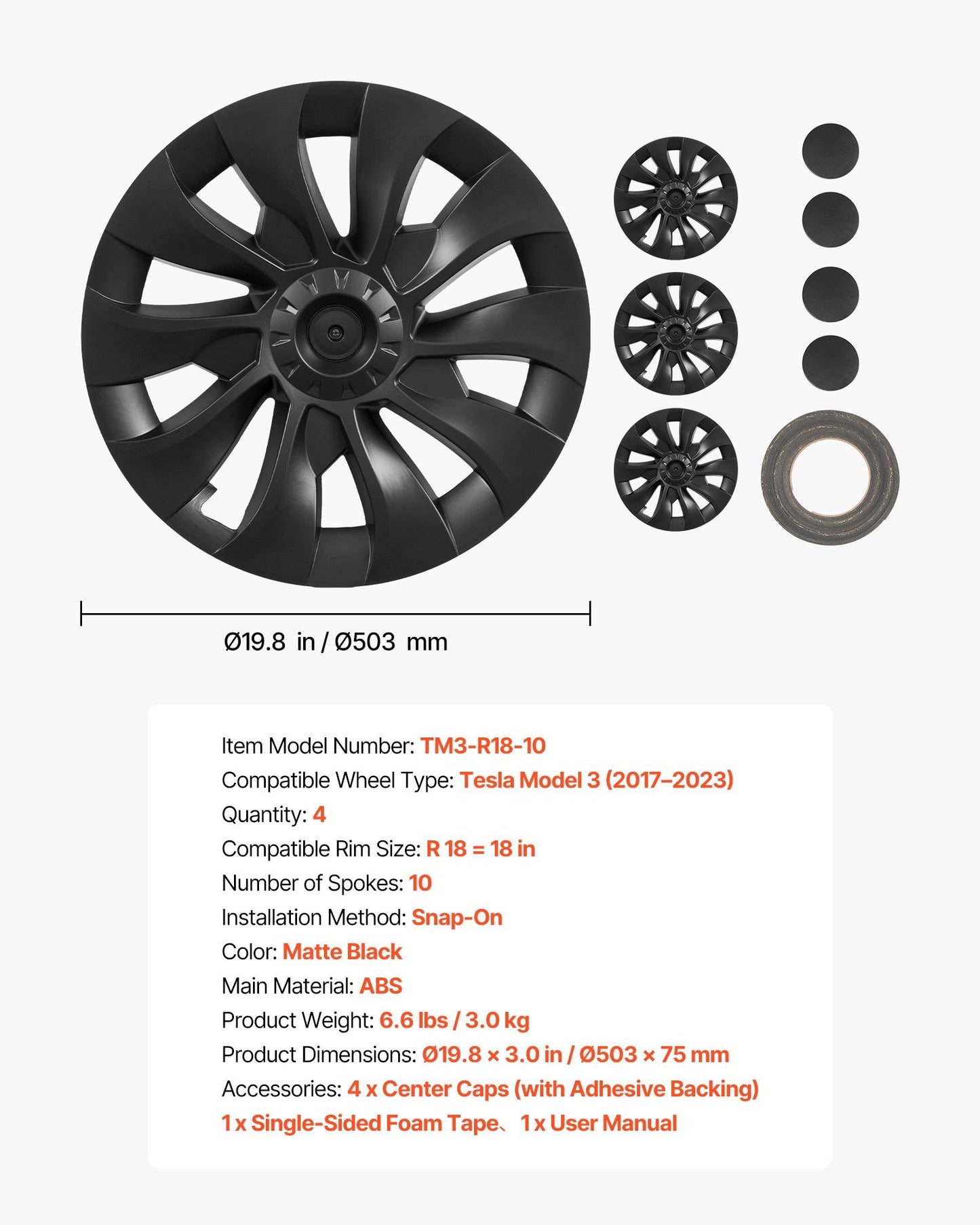 Hubcaps Wheel Covers for 2017-2023 Tesla Model 3, 18 Inch Set of 4 Wheel Rim Cover Hubcaps OEM Style V952-ZYLGGYGH4JTT0GYKX001V0