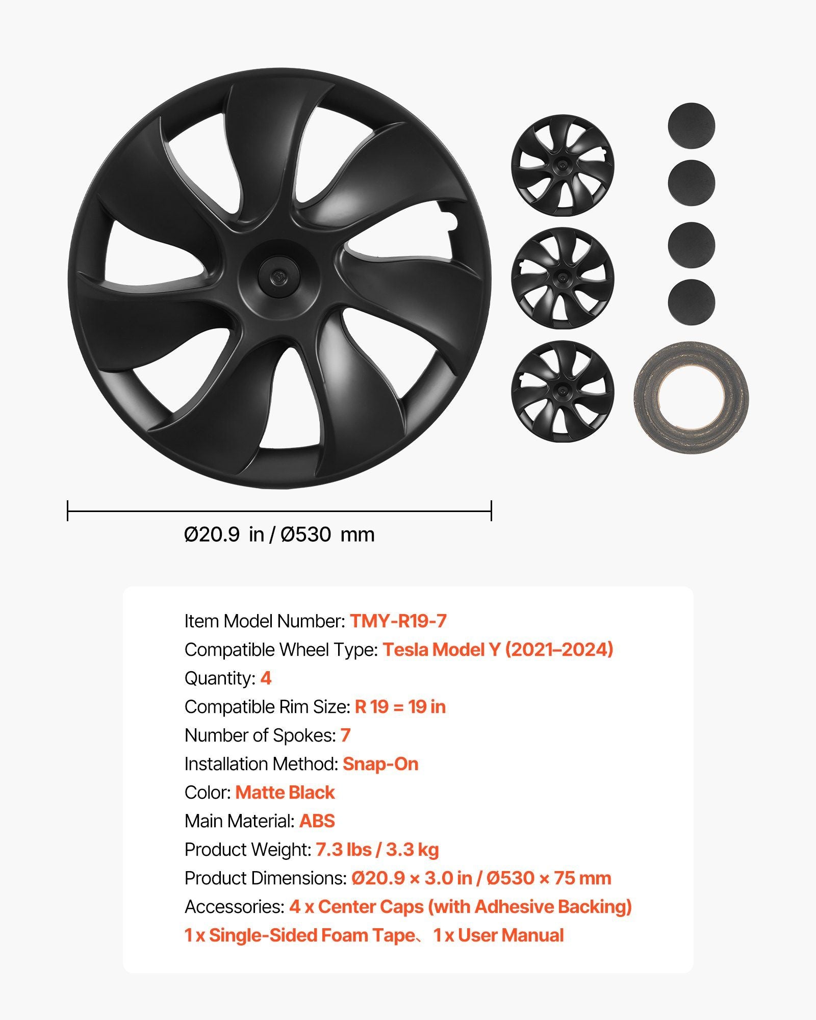 Hubcaps Wheel Covers for 2021-2024 Tesla Model Y, 19 Inch Set of 4 Wheel Rim Cover Hubcaps OEM Style V952-ZYLGGYGH4JTTCEXU9001V0