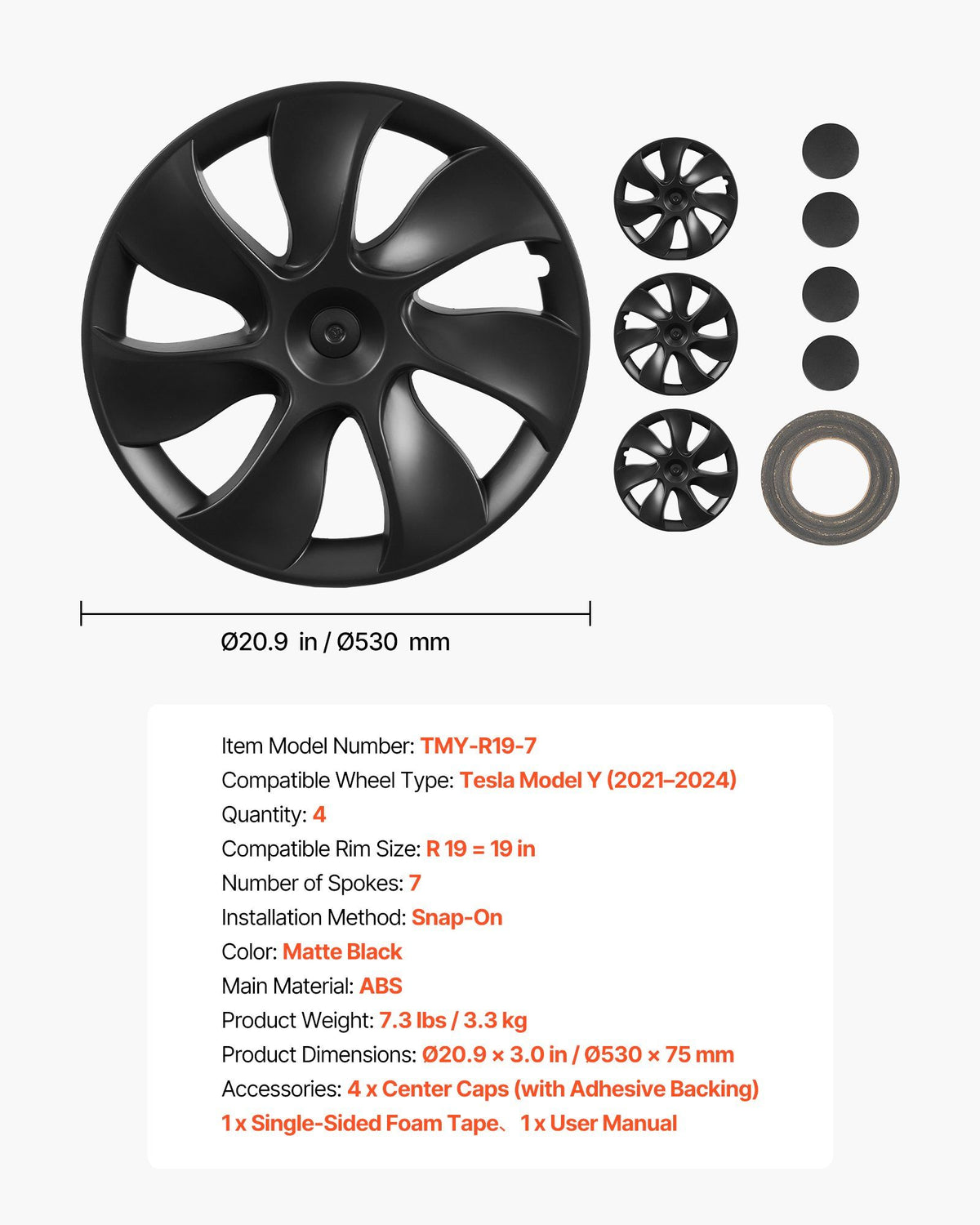 Hubcaps Wheel Covers for 2021-2024 Tesla Model Y, 19 Inch Set of 4 Wheel Rim Cover Hubcaps OEM Style V952-ZYLGGYGH4JTTCEXU9001V0