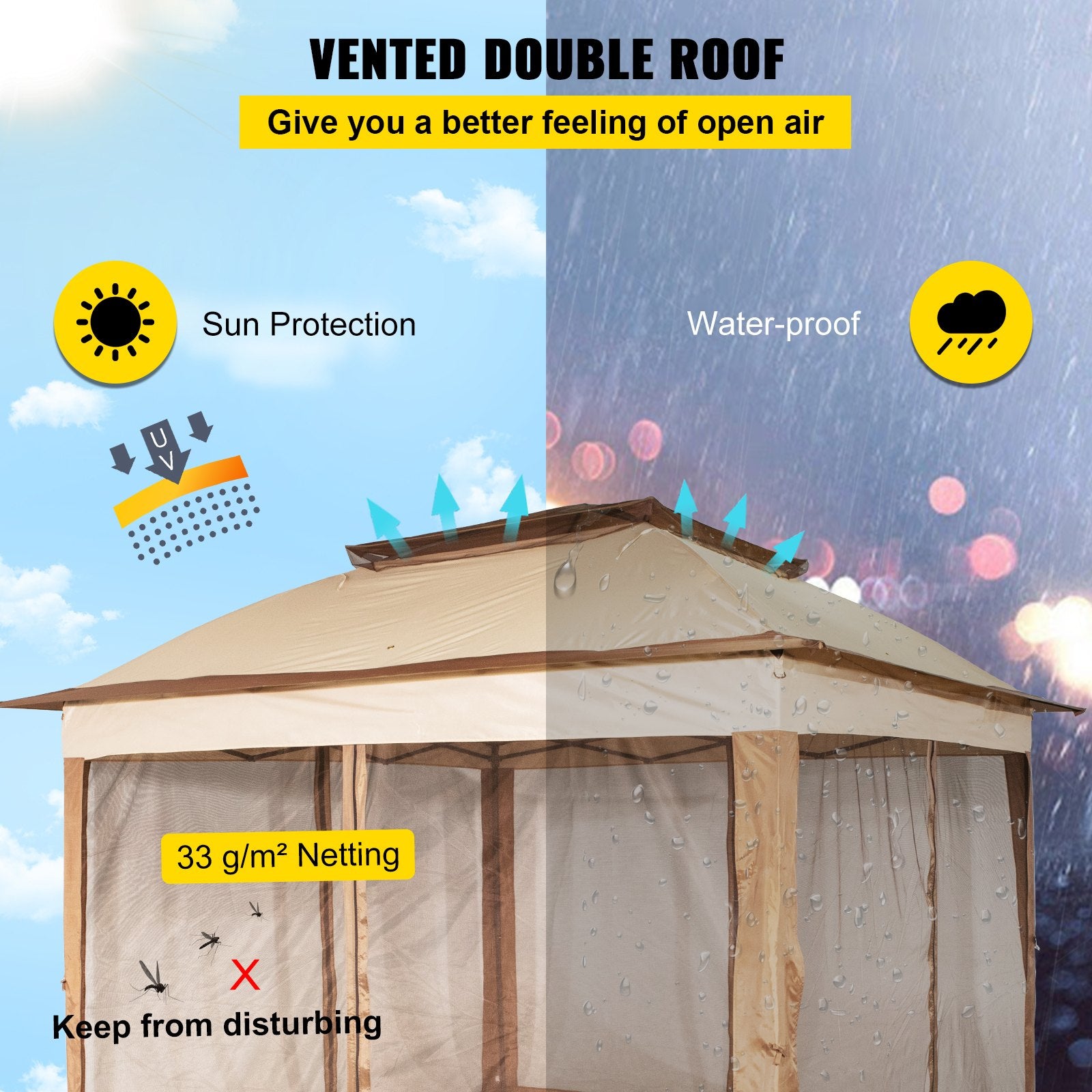 Outdoor Canopy Gazebo Tent, Portable Canopy Shelter with 11\'x11\' Large Shade Space for Party, Backyard, V952-ZYP3.3MX3.3MSDZD1V0