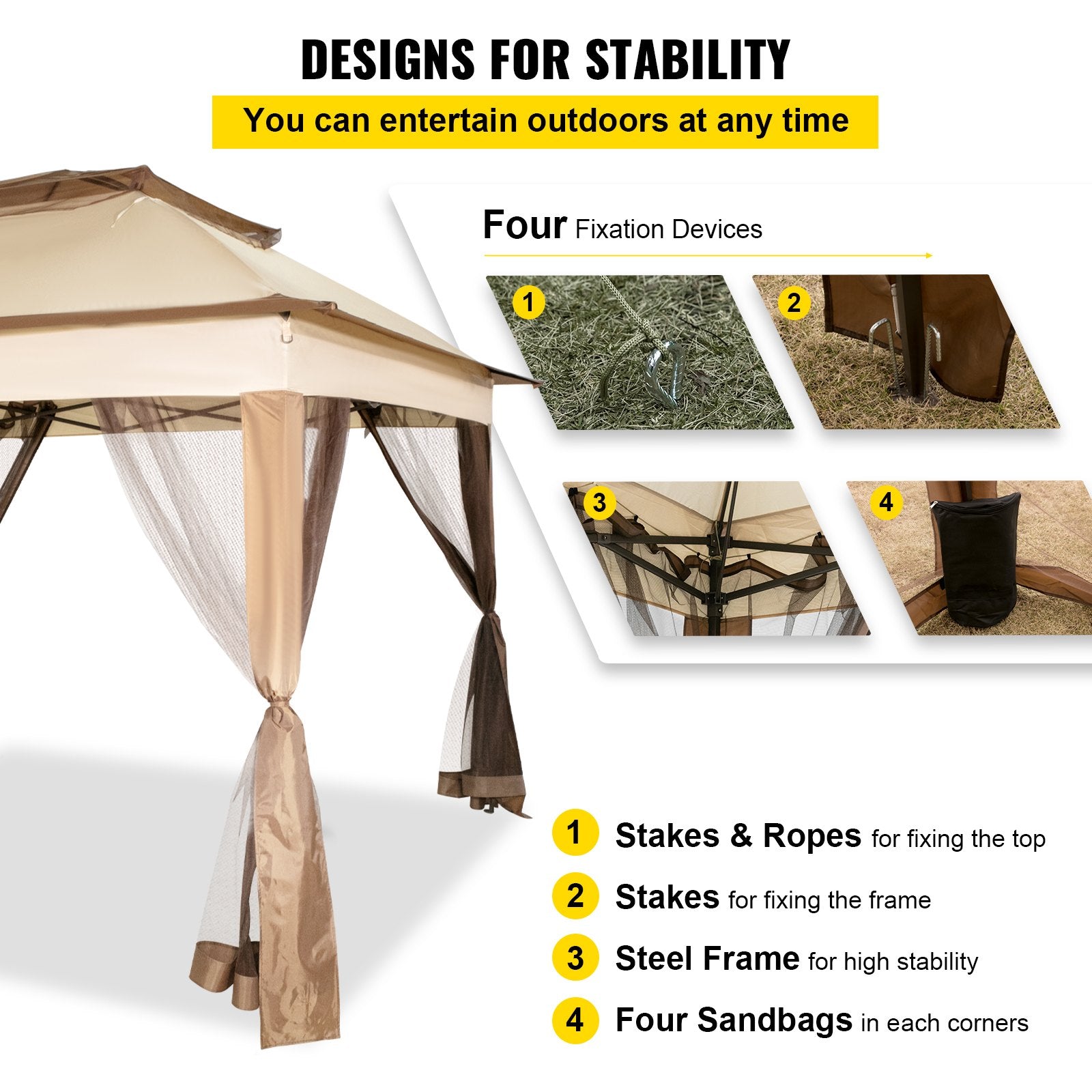 Outdoor Canopy Gazebo Tent, Portable Canopy Shelter with 11\'x11\' Large Shade Space for Party, Backyard, V952-ZYP3.3MX3.3MSDZD1V0