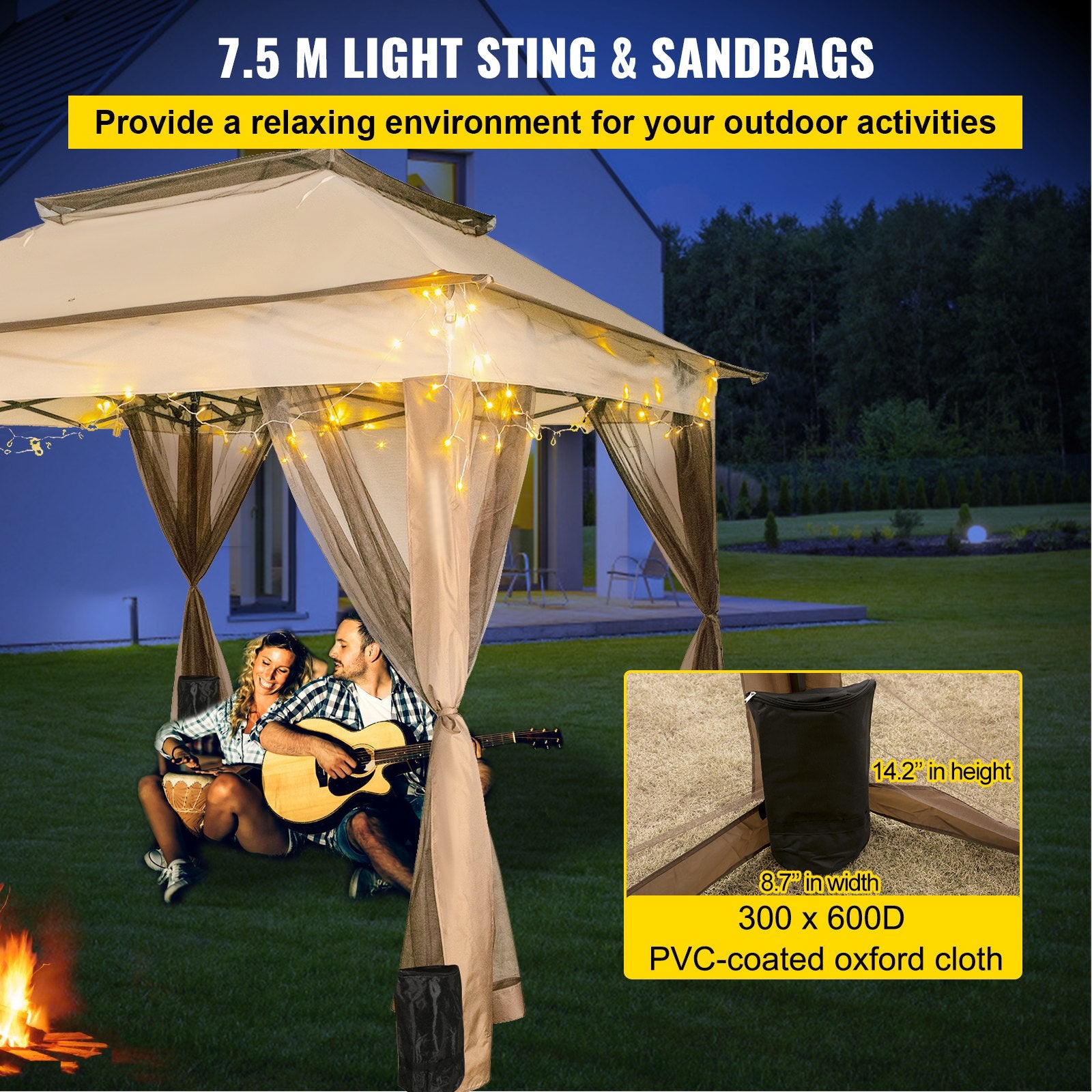 Outdoor Canopy Gazebo Tent, Portable Canopy Shelter with 11\'x11\' Large Shade Space for Party, Backyard, V952-ZYP3.3MX3.3MSDZD1V0