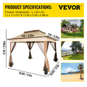 Outdoor Canopy Gazebo Tent, Portable Canopy Shelter with 11\'x11\' Large Shade Space for Party, Backyard, V952-ZYP3.3MX3.3MSDZD1V0