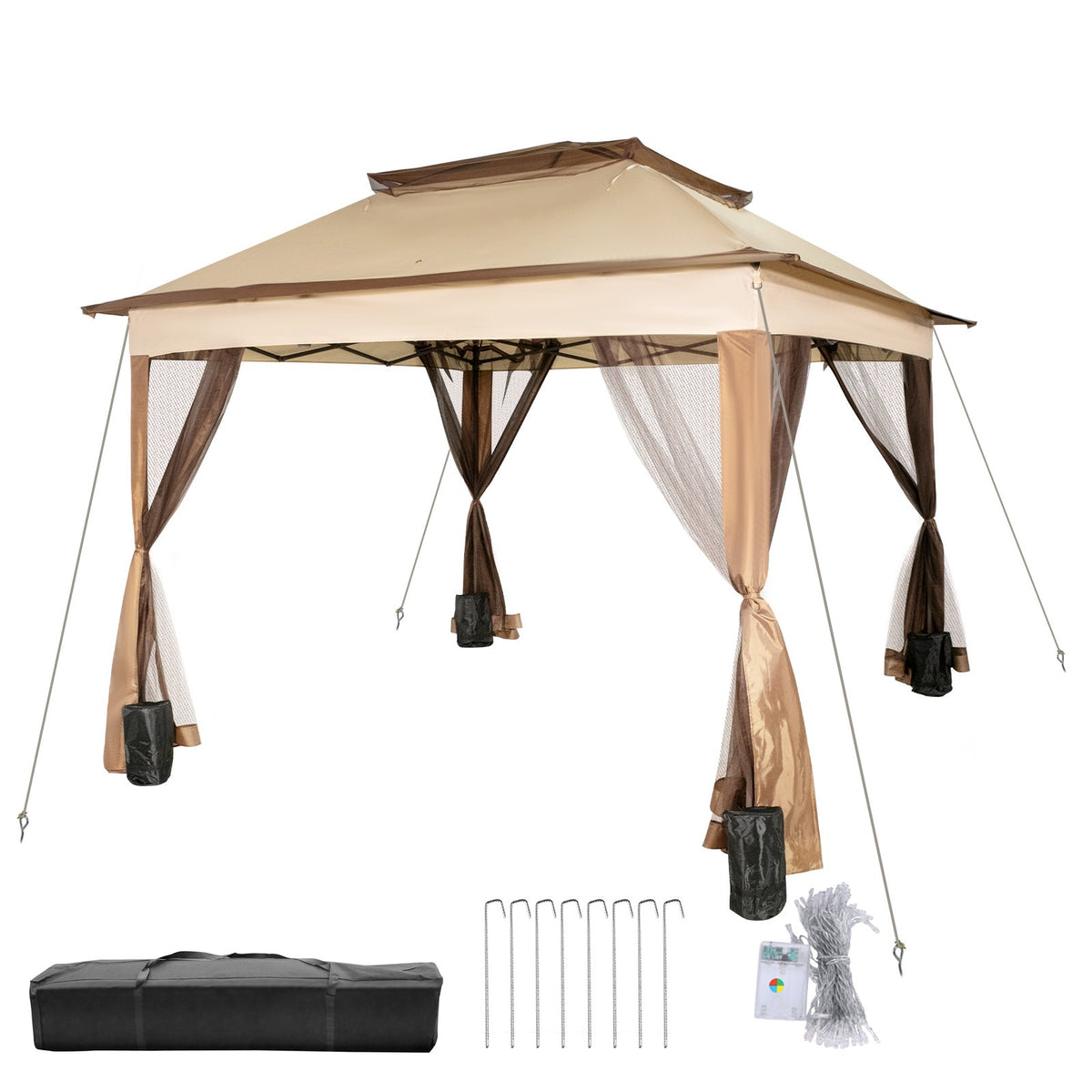 Outdoor Canopy Gazebo Tent, Portable Canopy Shelter with 11\'x11\' Large Shade Space for Party, Backyard, V952-ZYP3.3MX3.3MSDZD1V0