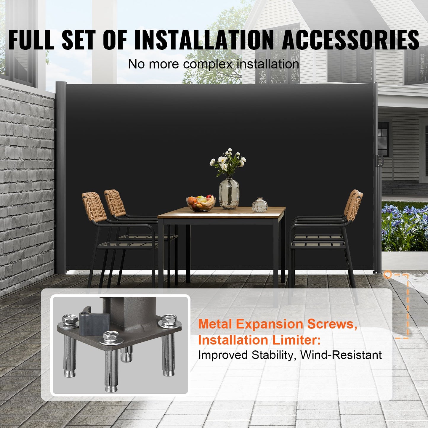 Retractable Side Awning, 160X300cm Aluminum Outdoor Privacy Screen, 280g Polyester Water-proof Retractable V952-ZYPF160X300CMBK01V0