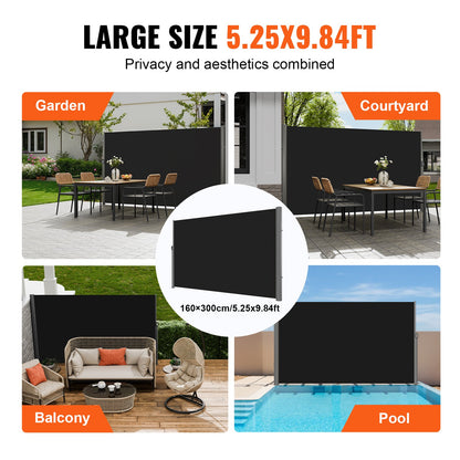 Retractable Side Awning, 160X300cm Aluminum Outdoor Privacy Screen, 280g Polyester Water-proof Retractable V952-ZYPF160X300CMBK01V0