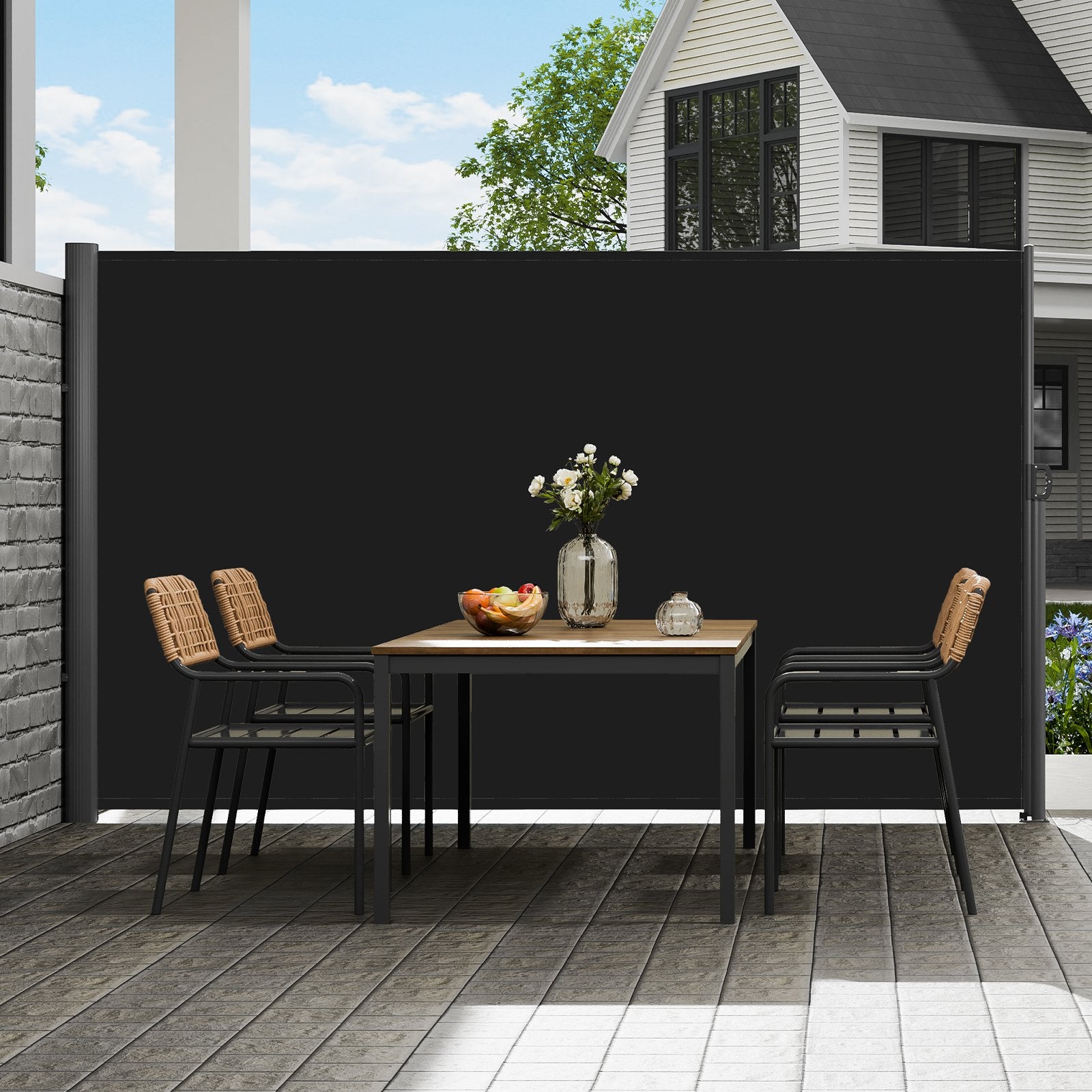 Retractable Side Awning, 160X300cm Aluminum Outdoor Privacy Screen, 280g Polyester Water-proof Retractable V952-ZYPF160X300CMBK01V0
