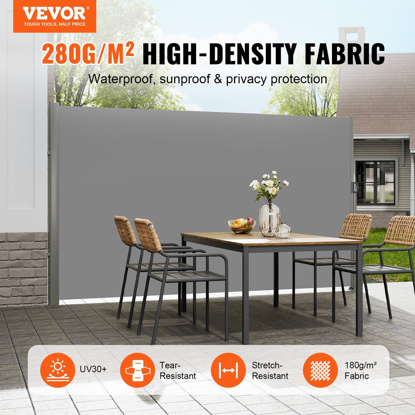 Retractable Side Awning, 160X300m Aluminum Outdoor Privacy Screen, 280g Polyester Water-proof Retractable V952-ZYPF160X300CMGY01V0