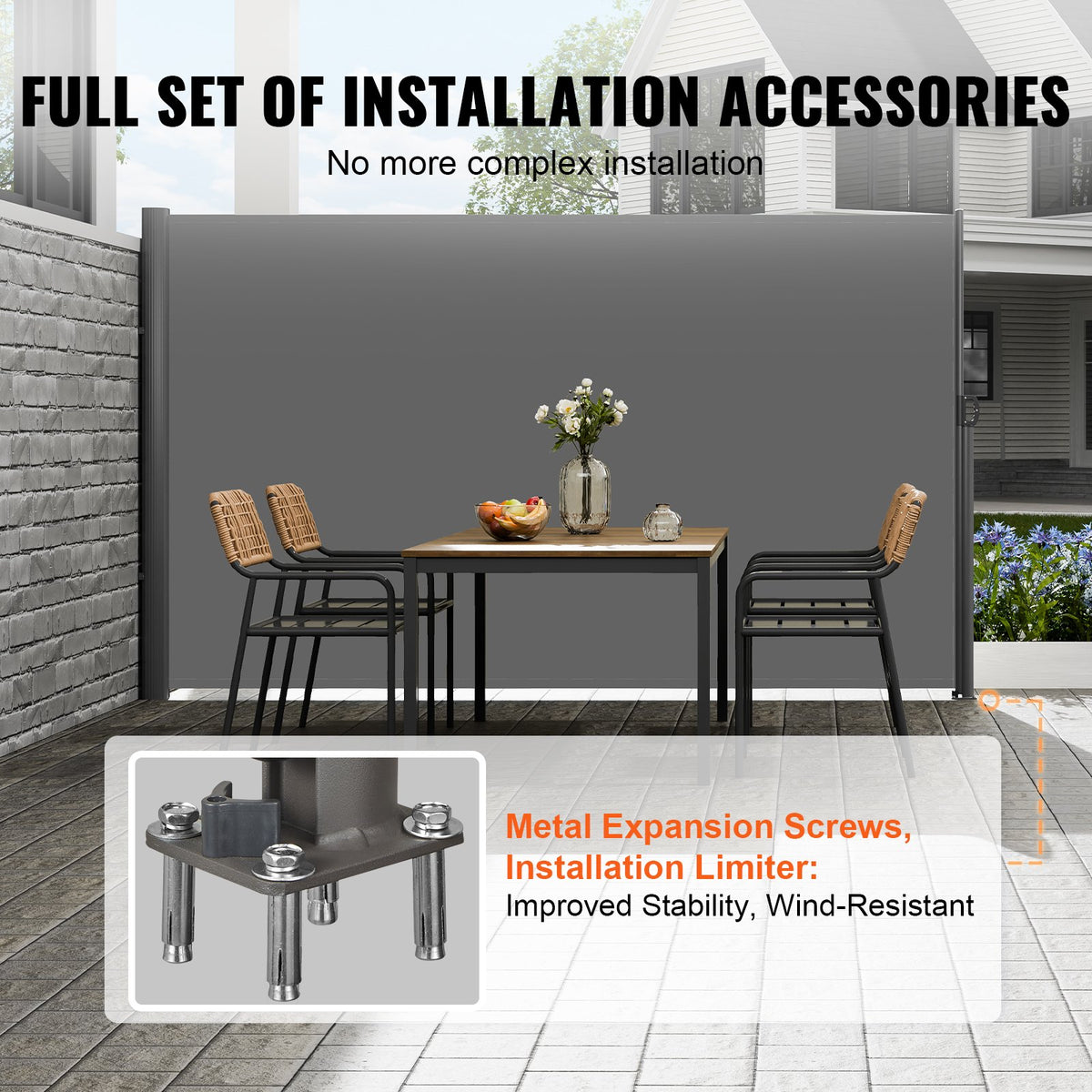 Retractable Side Awning, 160X300m Aluminum Outdoor Privacy Screen, 280g Polyester Water-proof Retractable V952-ZYPF160X300CMGY01V0