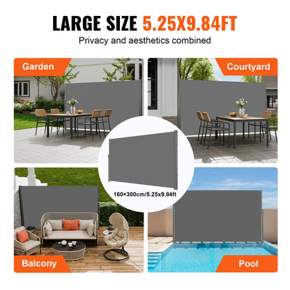 Retractable Side Awning, 160X300m Aluminum Outdoor Privacy Screen, 280g Polyester Water-proof Retractable V952-ZYPF160X300CMGY01V0