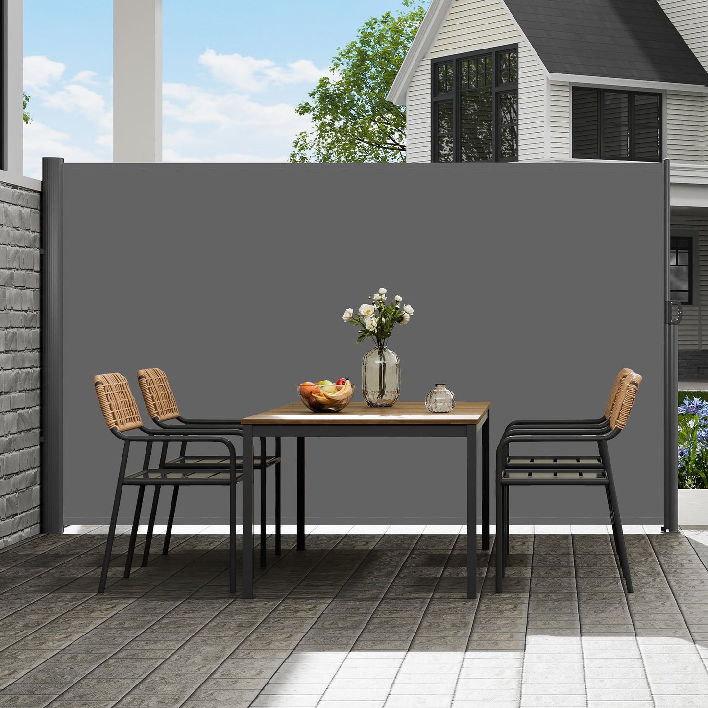 Retractable Side Awning, 160X300m Aluminum Outdoor Privacy Screen, 280g Polyester Water-proof Retractable V952-ZYPF160X300CMGY01V0
