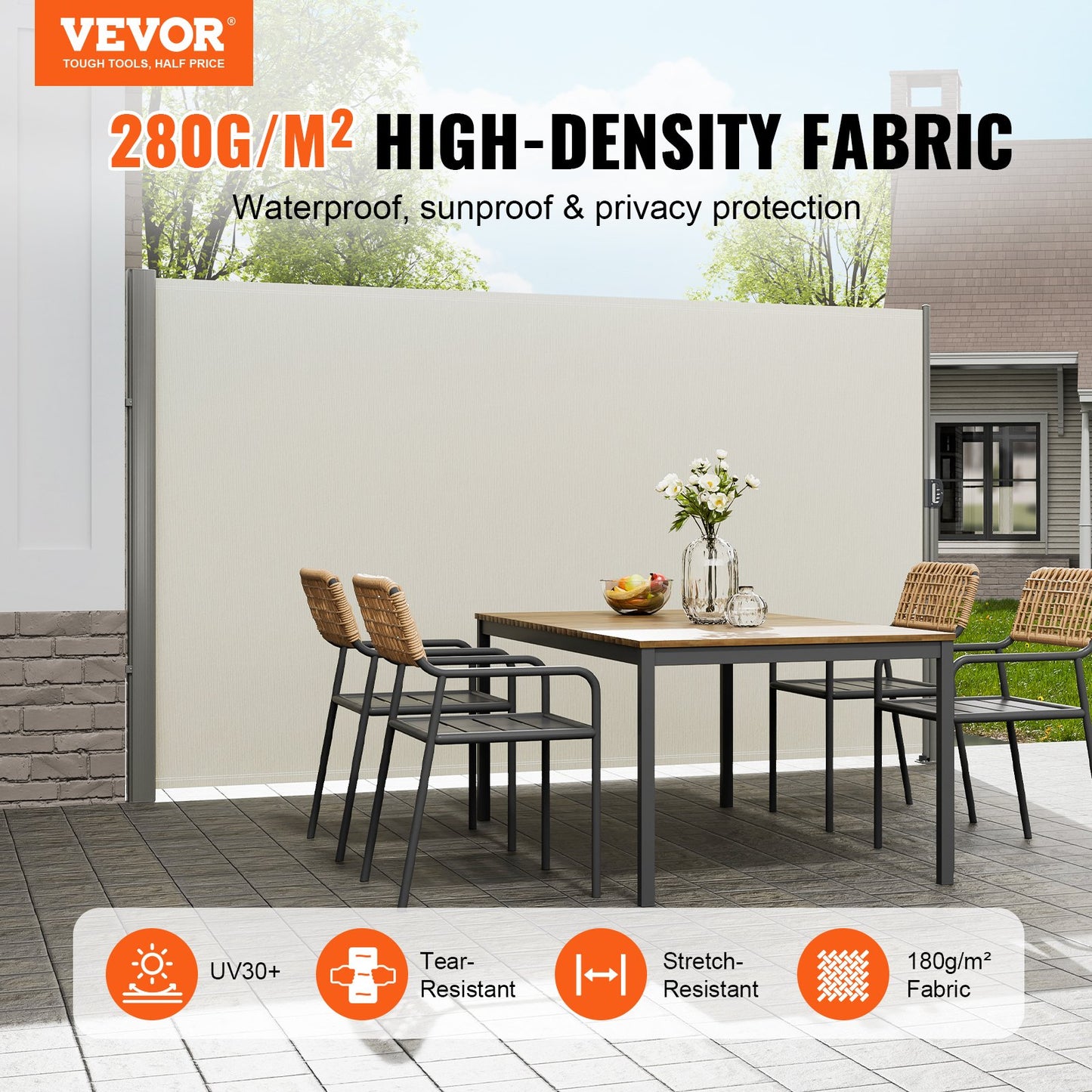 Retractable Side Awning,160X300cm Aluminum Outdoor Privacy Screen, 280g Polyester Water-proof Retractable V952-ZYPF160X300CMM001V0
