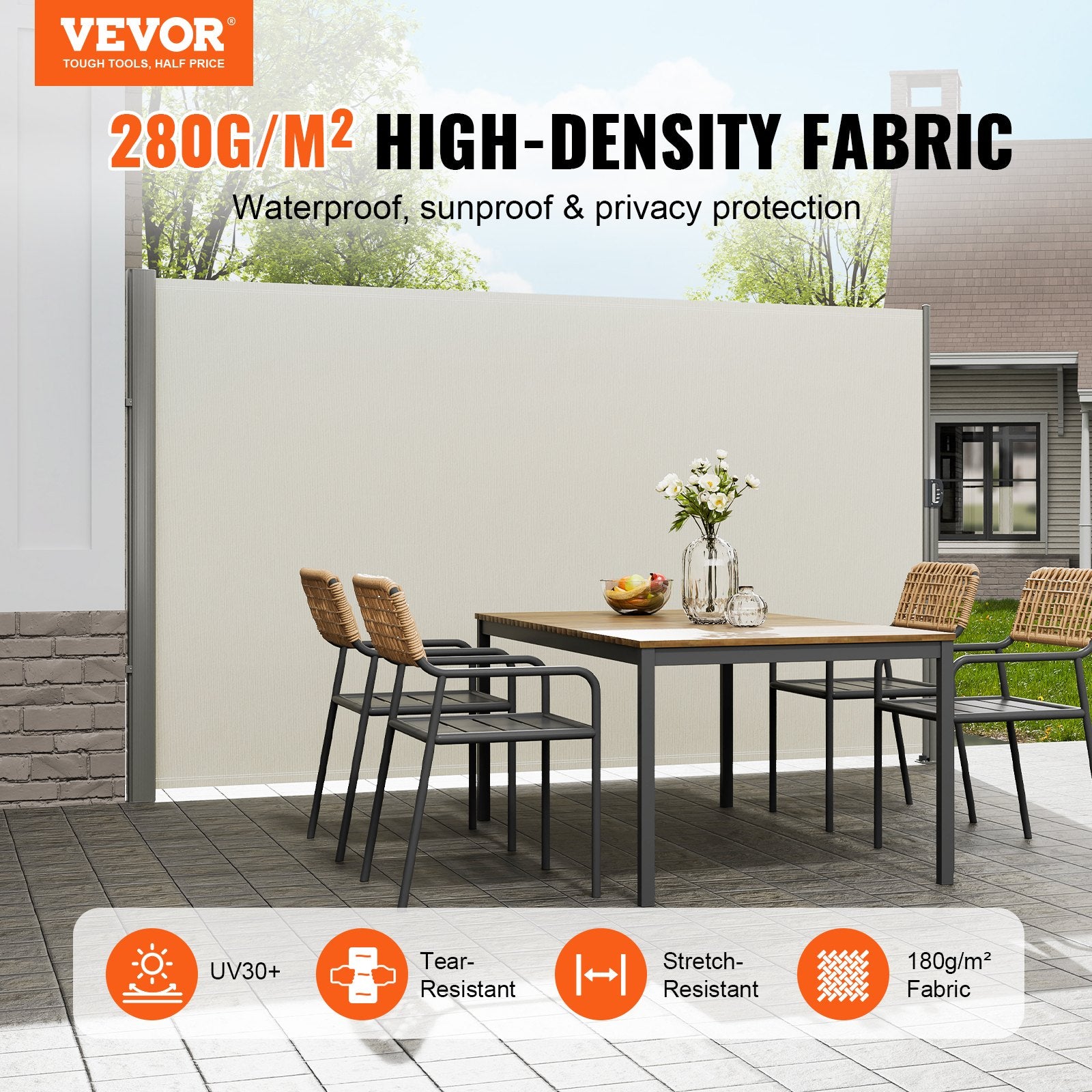 Retractable Side Awning,160X300cm Aluminum Outdoor Privacy Screen, 280g Polyester Water-proof Retractable V952-ZYPF160X300CMM001V0