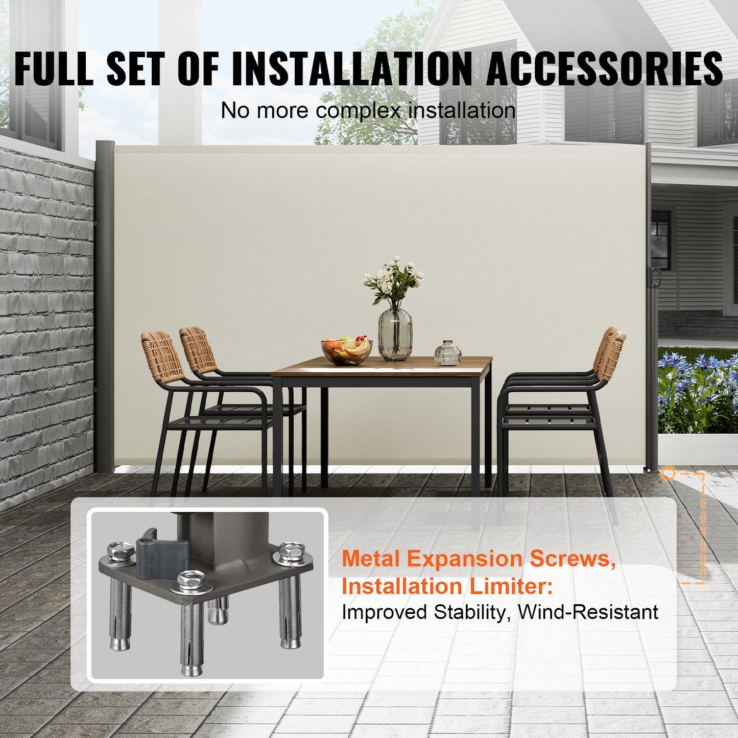 Retractable Side Awning,160X300cm Aluminum Outdoor Privacy Screen, 280g Polyester Water-proof Retractable V952-ZYPF160X300CMM001V0