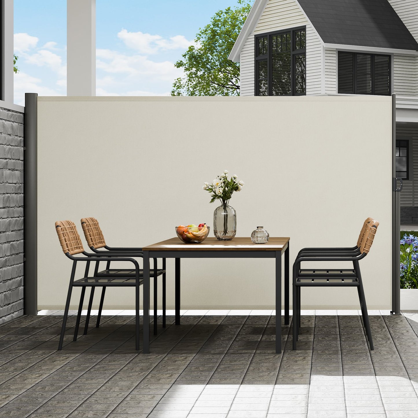 Retractable Side Awning,160X300cm Aluminum Outdoor Privacy Screen, 280g Polyester Water-proof Retractable V952-ZYPF160X300CMM001V0